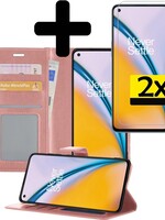 LUQ LUQ OnePlus Nord 2 Hoesje Bookcase Rose Goud Met 2x Screenprotector