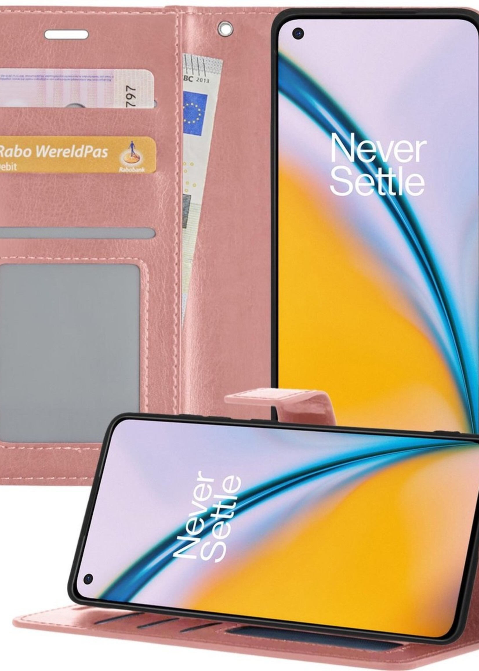 LUQ Hoesje Geschikt voor OnePlus Nord 2 Hoesje Book Case Hoes Wallet Cover - Hoes Geschikt voor OnePlus Nord 2 Hoesje Bookcase Hoes - Rosé goud