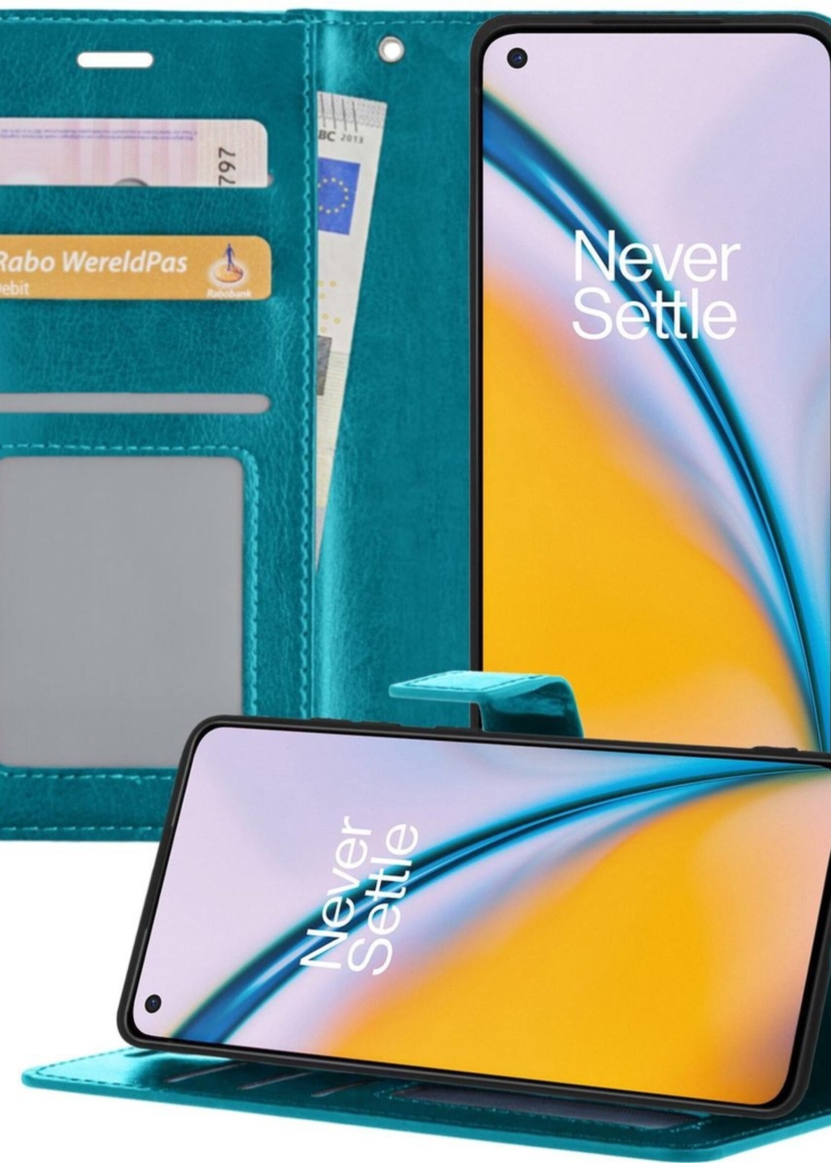 LUQ Hoesje Geschikt voor OnePlus Nord 2 Hoesje Book Case Hoes Wallet Cover - Hoes Geschikt voor OnePlus Nord 2 Hoesje Bookcase Hoes - Turquoise