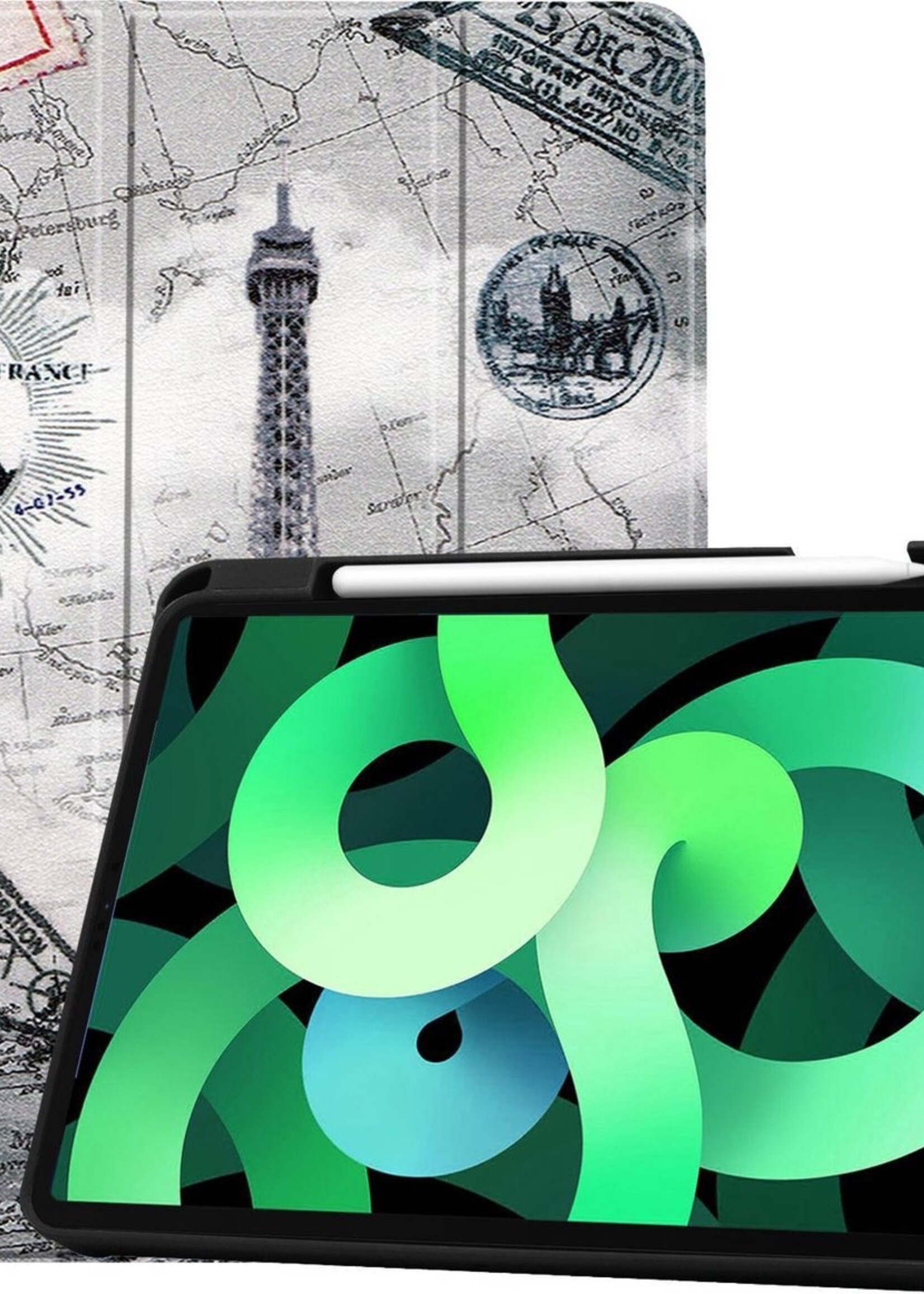 LUQ Hoes Geschikt voor iPad Air 2020 Hoes Luxe Hoesje Case Met Uitsparing Geschikt voor Apple Pencil - Hoesje Geschikt voor iPad Air 4 2020 Hoes Cover - Eiffeltoren