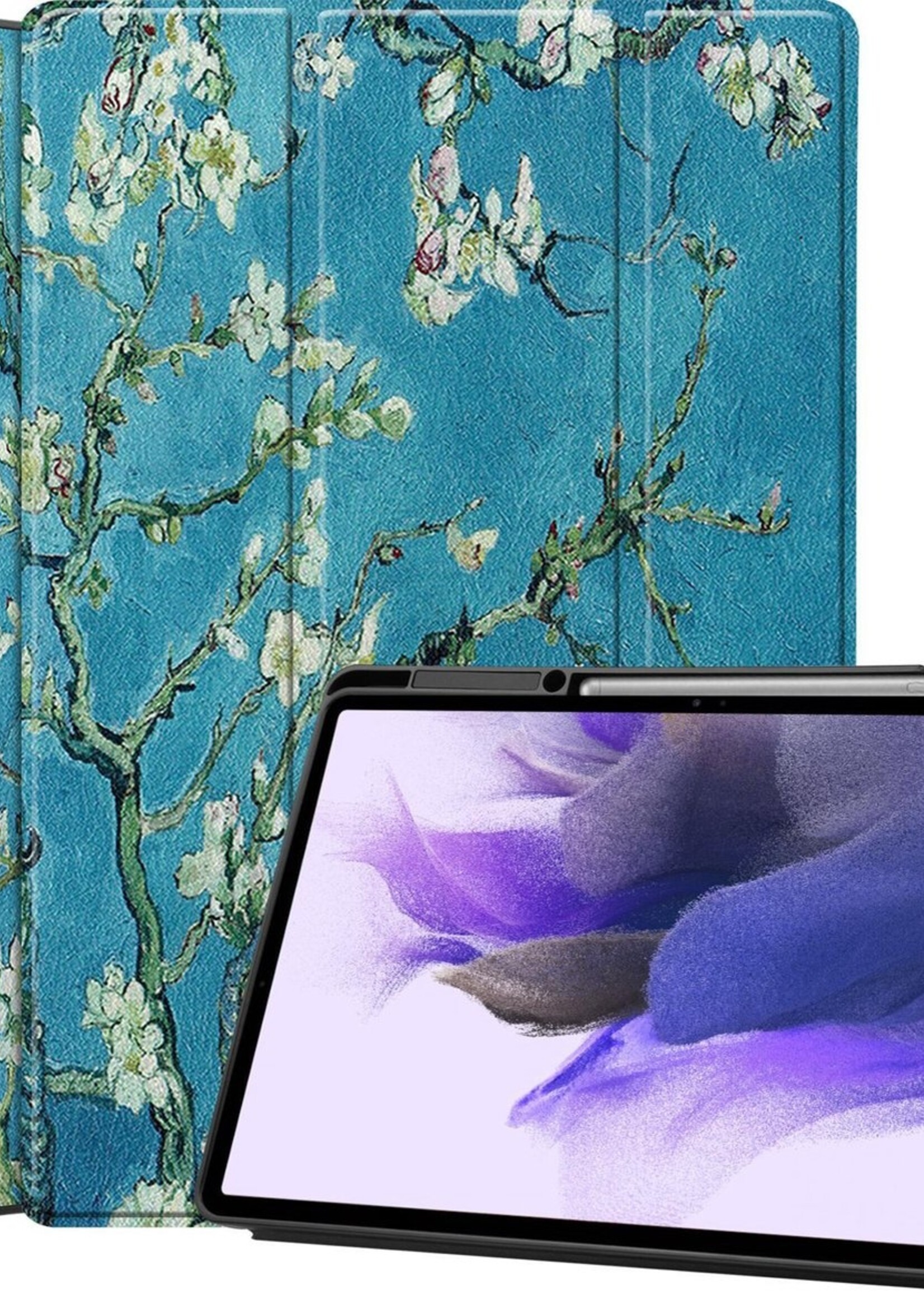 LUQ Hoes Geschikt voor Samsung Galaxy Tab S7 FE Hoes Luxe Hoesje Case Met Uitsparing Geschikt voor S Pen - Hoesje Geschikt voor Samsung Tab S7 FE Hoes Cover - Bloesem