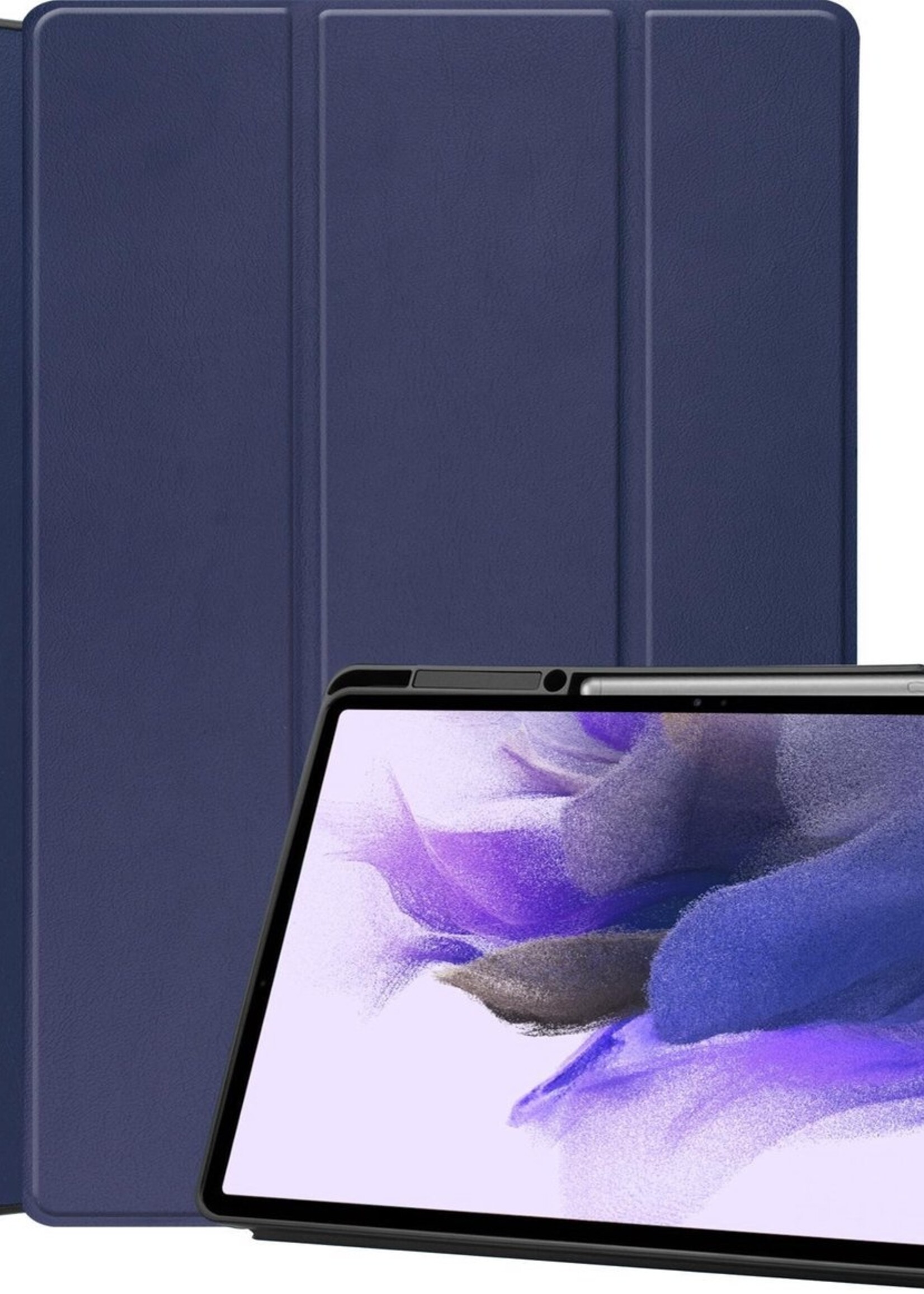 LUQ Hoes Geschikt voor Samsung Galaxy Tab S7 FE Hoes Luxe Hoesje Case Met Uitsparing Geschikt voor S Pen - Hoesje Geschikt voor Samsung Tab S7 FE Hoes Cover - Donkerblauw