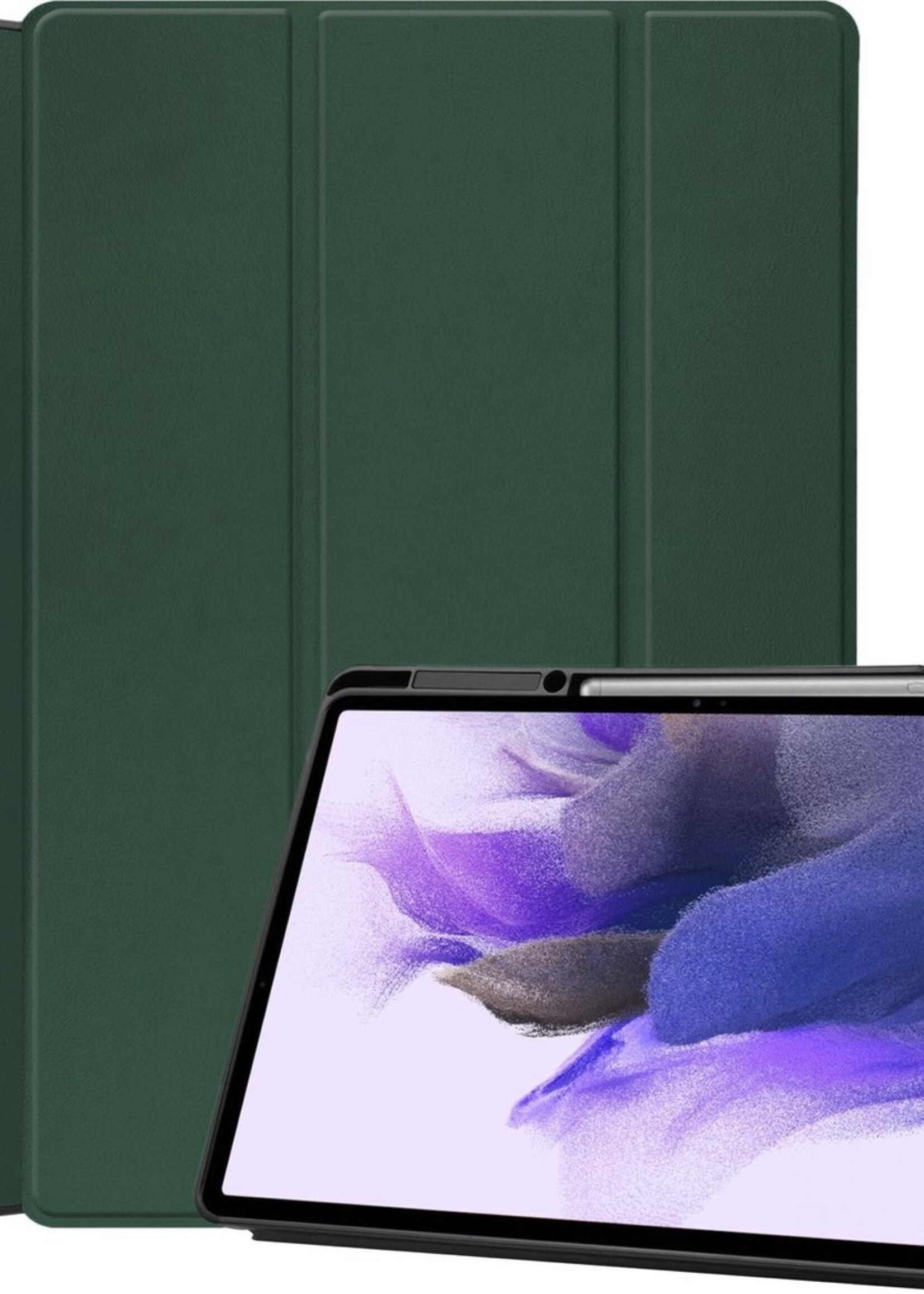 LUQ Hoes Geschikt voor Samsung Galaxy Tab S7 FE Hoes Luxe Hoesje Case Met Uitsparing Geschikt voor S Pen - Hoesje Geschikt voor Samsung Tab S7 FE Hoes Cover - Donkergroen
