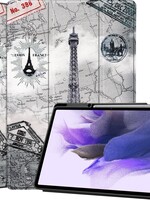 LUQ LUQ Samsung Galaxy Tab S7 FE Hoesje Met Uitsparing S Pen - Eiffeltoren
