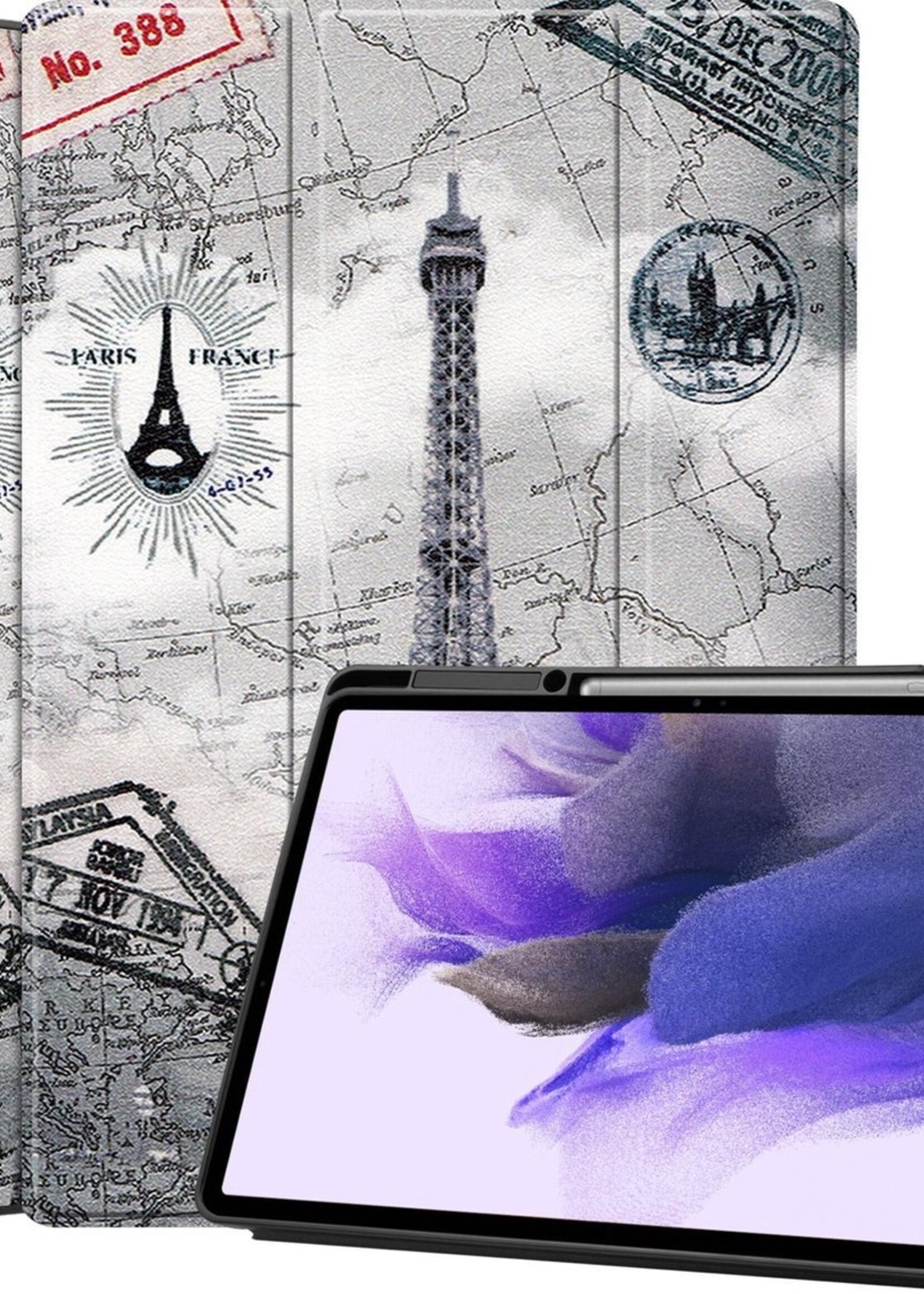 LUQ Hoes Geschikt voor Samsung Galaxy Tab S7 FE Hoes Luxe Hoesje Case Met Uitsparing Geschikt voor S Pen - Hoesje Geschikt voor Samsung Tab S7 FE Hoes Cover - Eiffeltoren