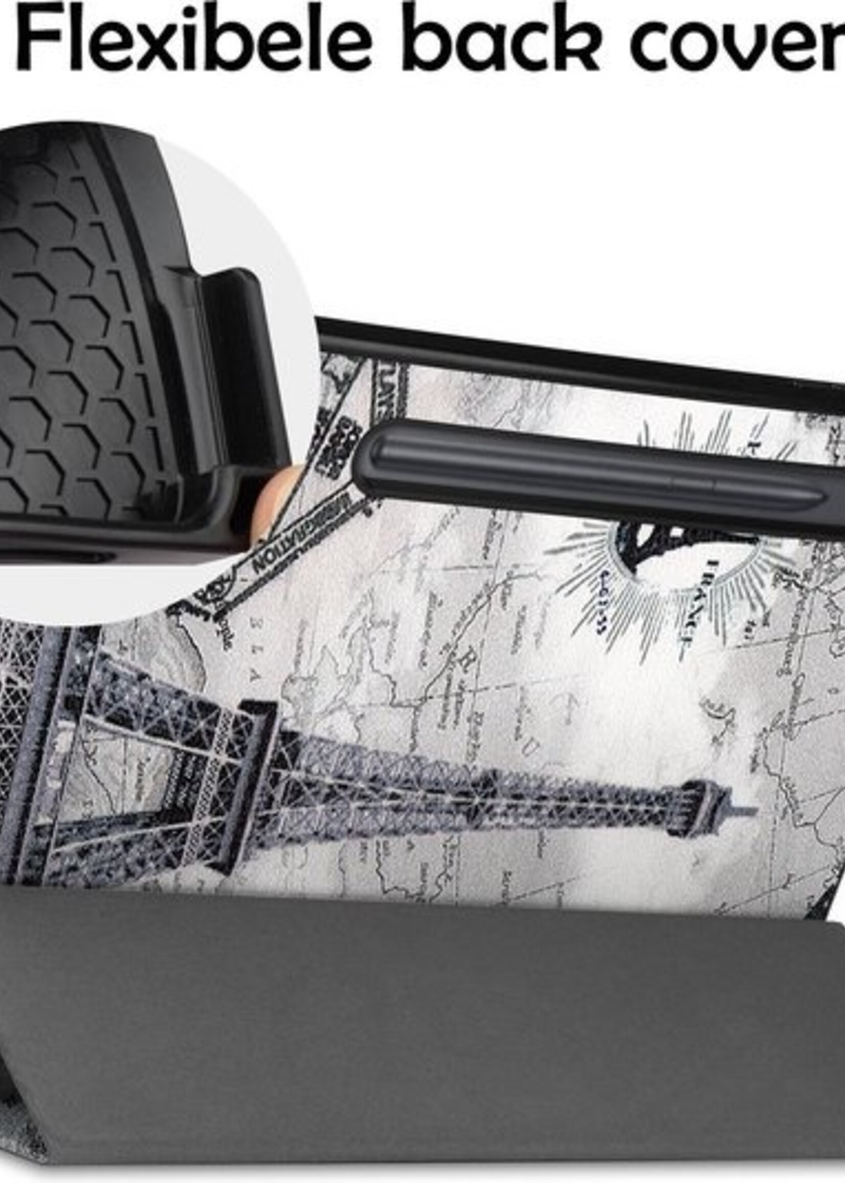 LUQ Hoes Geschikt voor Samsung Galaxy Tab S7 FE Hoes Luxe Hoesje Case Met Uitsparing Geschikt voor S Pen - Hoesje Geschikt voor Samsung Tab S7 FE Hoes Cover - Eiffeltoren