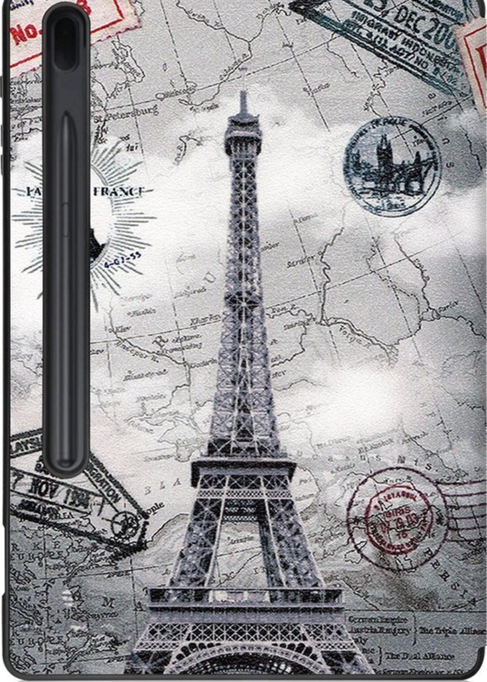 LUQ Hoes Geschikt voor Samsung Galaxy Tab S7 FE Hoes Luxe Hoesje Case Met Uitsparing Geschikt voor S Pen - Hoesje Geschikt voor Samsung Tab S7 FE Hoes Cover - Eiffeltoren