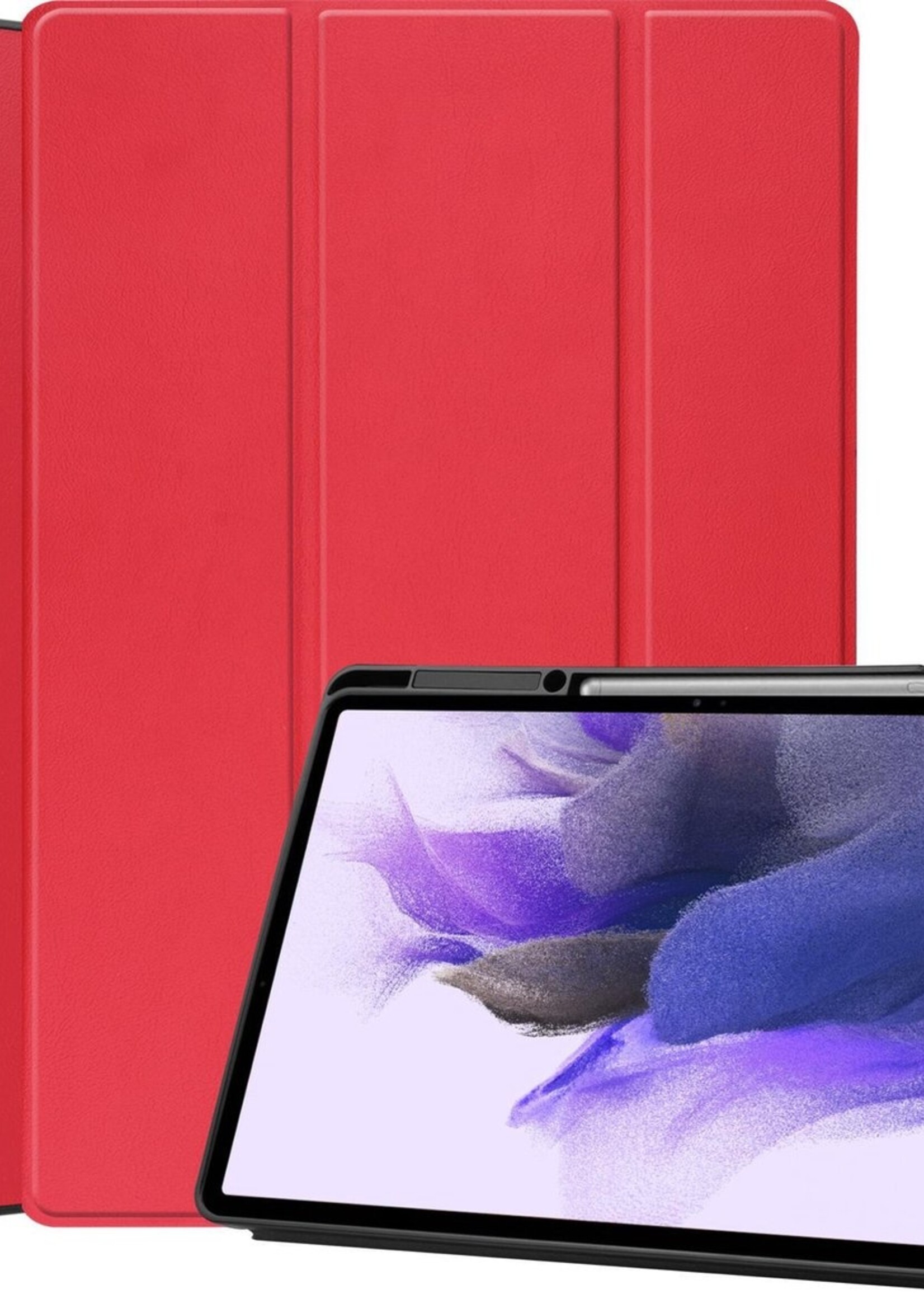 LUQ Hoes Geschikt voor Samsung Galaxy Tab S7 FE Hoes Luxe Hoesje Case Met Uitsparing Geschikt voor S Pen - Hoesje Geschikt voor Samsung Tab S7 FE Hoes Cover - Rood