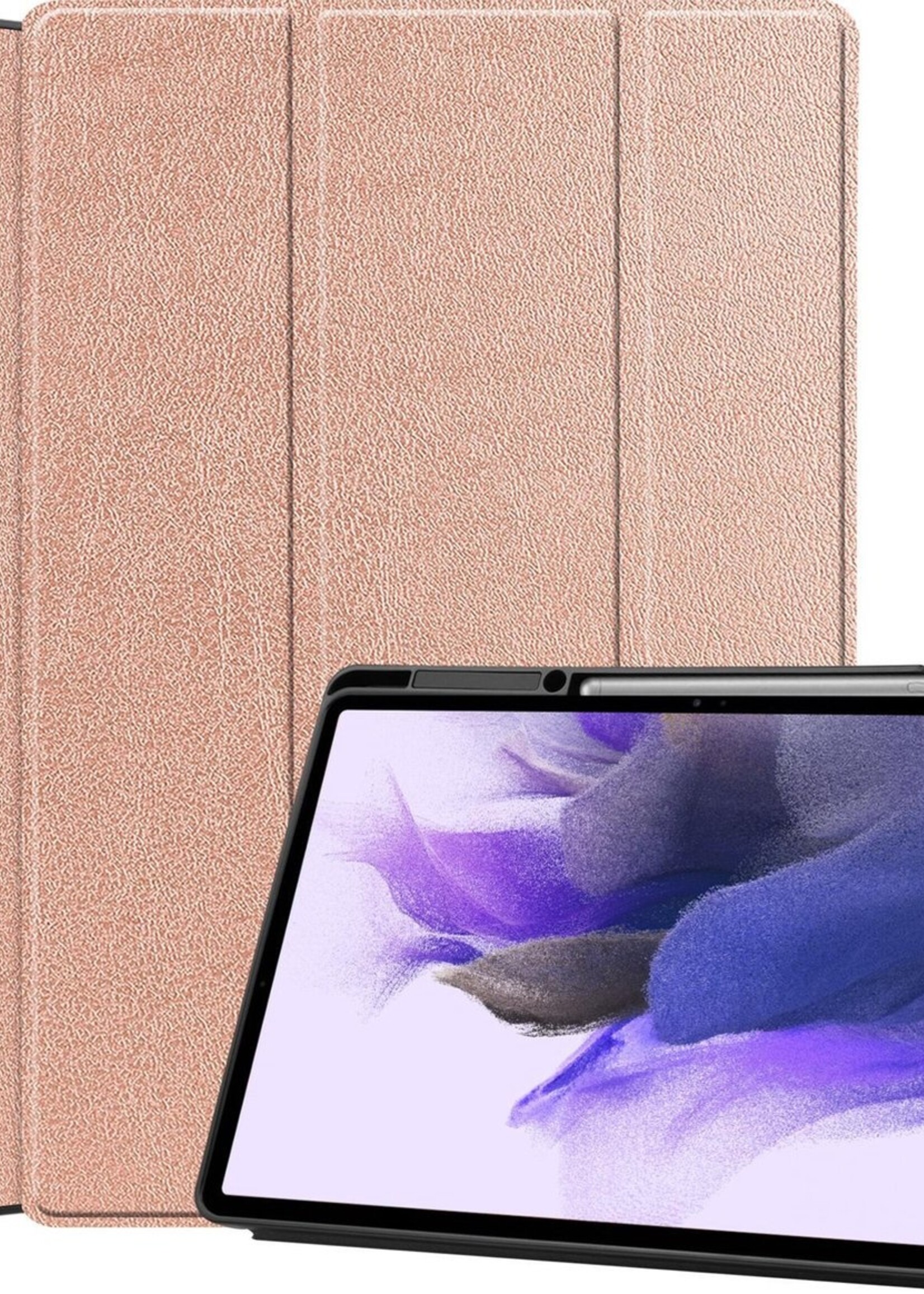 LUQ Hoes Geschikt voor Samsung Galaxy Tab S7 FE Hoes Luxe Hoesje Case Met Uitsparing Geschikt voor S Pen - Hoesje Geschikt voor Samsung Tab S7 FE Hoes Cover - Rosé goud