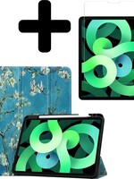 LUQ LUQ iPad Air 2020 (4e generatie) Hoesje Met Uitsparing S Pen Met Screenprotector - Bloemen