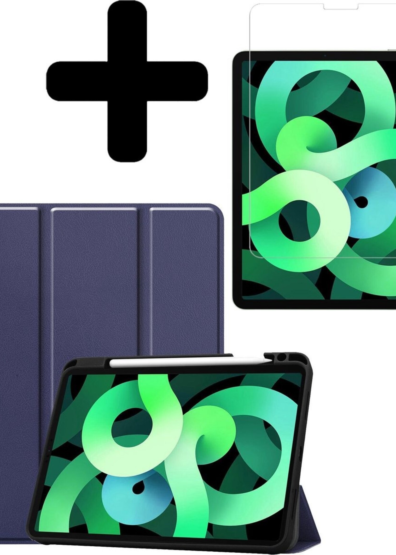 LUQ Hoes Geschikt voor iPad Air 2020 Hoes Luxe Hoesje Case Met Uitsparing Geschikt voor Apple Pencil Met Screenprotector - Hoesje Geschikt voor iPad Air 4 2020 Hoes Cover - Donkerblauw