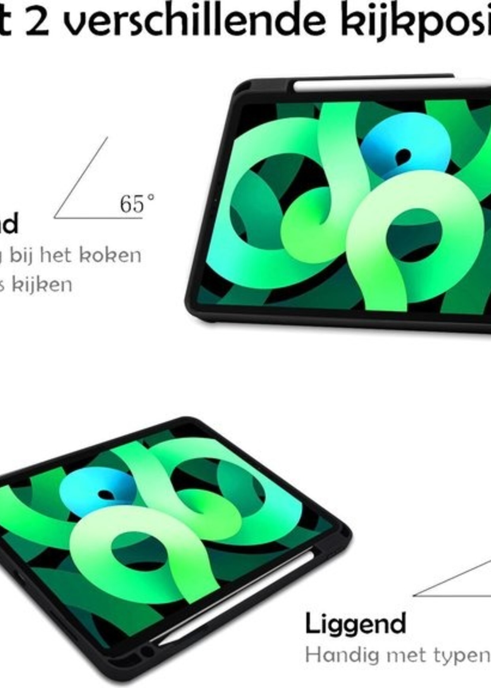 LUQ Hoes Geschikt voor iPad Air 2020 Hoes Luxe Hoesje Case Met Uitsparing Geschikt voor Apple Pencil Met Screenprotector - Hoesje Geschikt voor iPad Air 4 2020 Hoes Cover - Donkerblauw