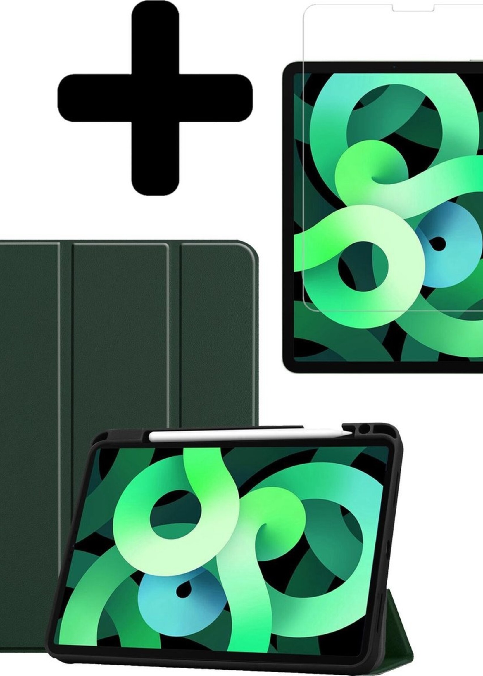 LUQ Hoes Geschikt voor iPad Air 2020 Hoes Luxe Hoesje Case Met Uitsparing Geschikt voor Apple Pencil Met Screenprotector - Hoesje Geschikt voor iPad Air 4 2020 Hoes Cover - Donkergroen