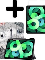 LUQ LUQ iPad Air 2020 (4e generatie) Hoesje Met Uitsparing S Pen Met Screenprotector - Eiffeltoren