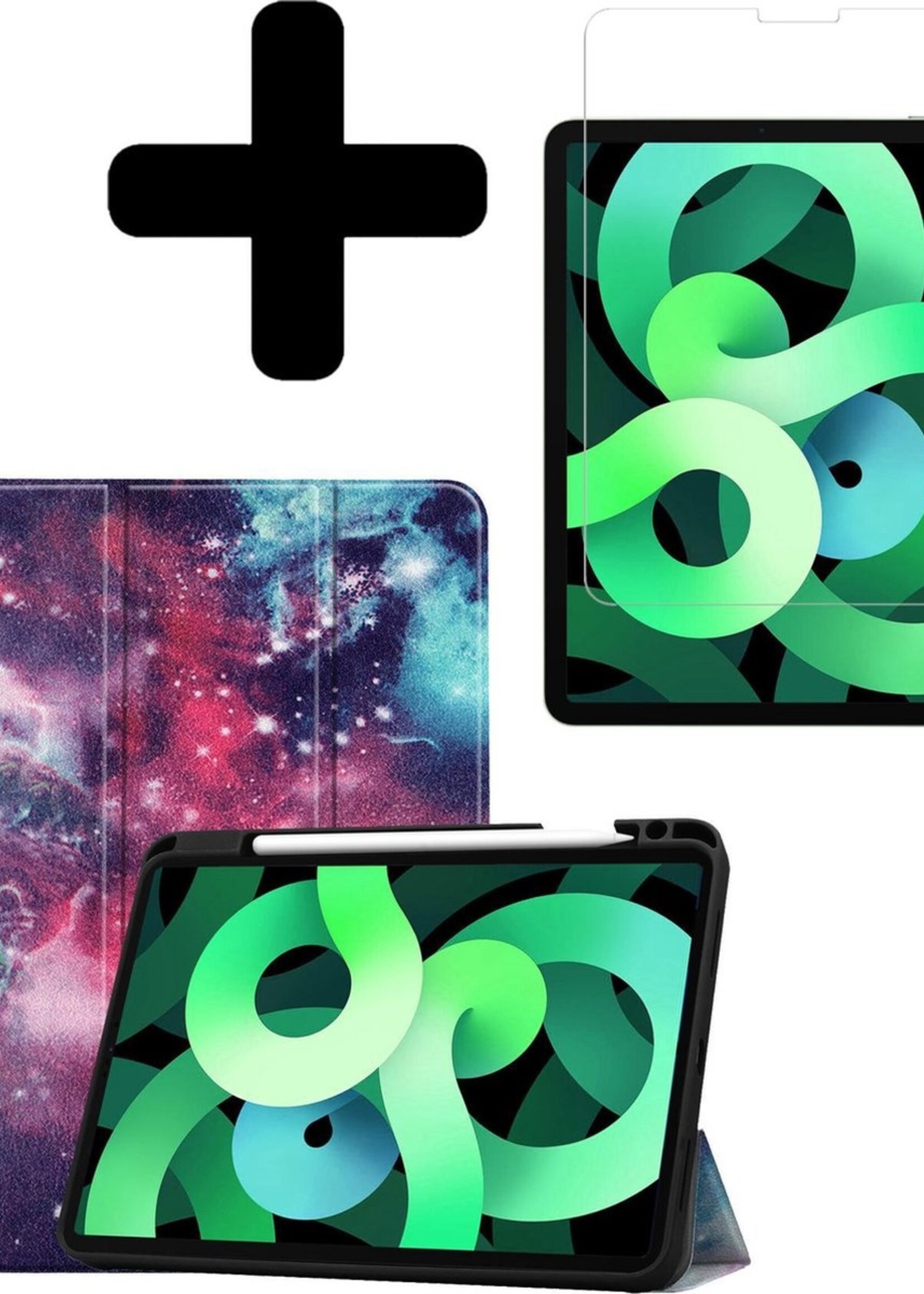 LUQ Hoes Geschikt voor iPad Air 2020 Hoes Luxe Hoesje Case Met Uitsparing Geschikt voor Apple Pencil Met Screenprotector - Hoesje Geschikt voor iPad Air 4 2020 Hoes Cover - Galaxy