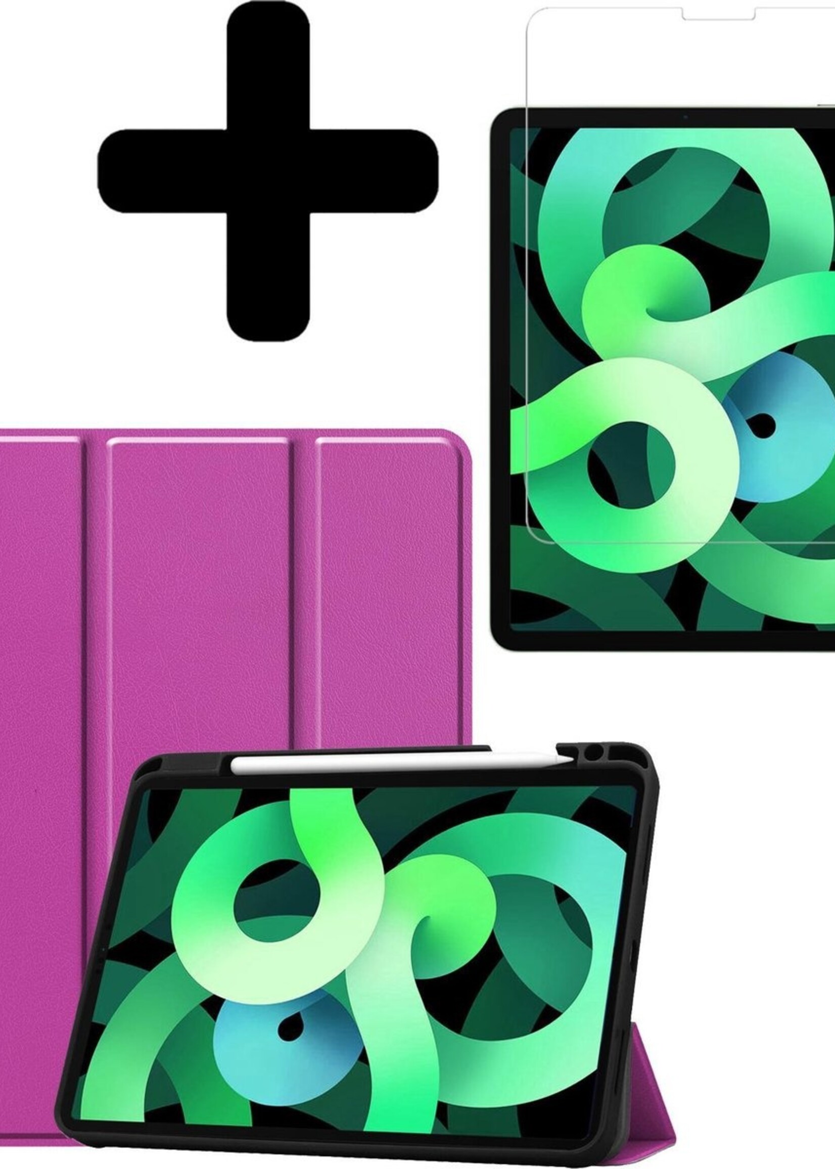 LUQ Hoes Geschikt voor iPad Air 2020 Hoes Luxe Hoesje Case Met Uitsparing Geschikt voor Apple Pencil Met Screenprotector - Hoesje Geschikt voor iPad Air 4 2020 Hoes Cover - Paars
