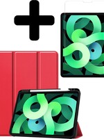 LUQ LUQ iPad Air 2020 (4e generatie) Hoesje Met Uitsparing S Pen Met Screenprotector - Rood