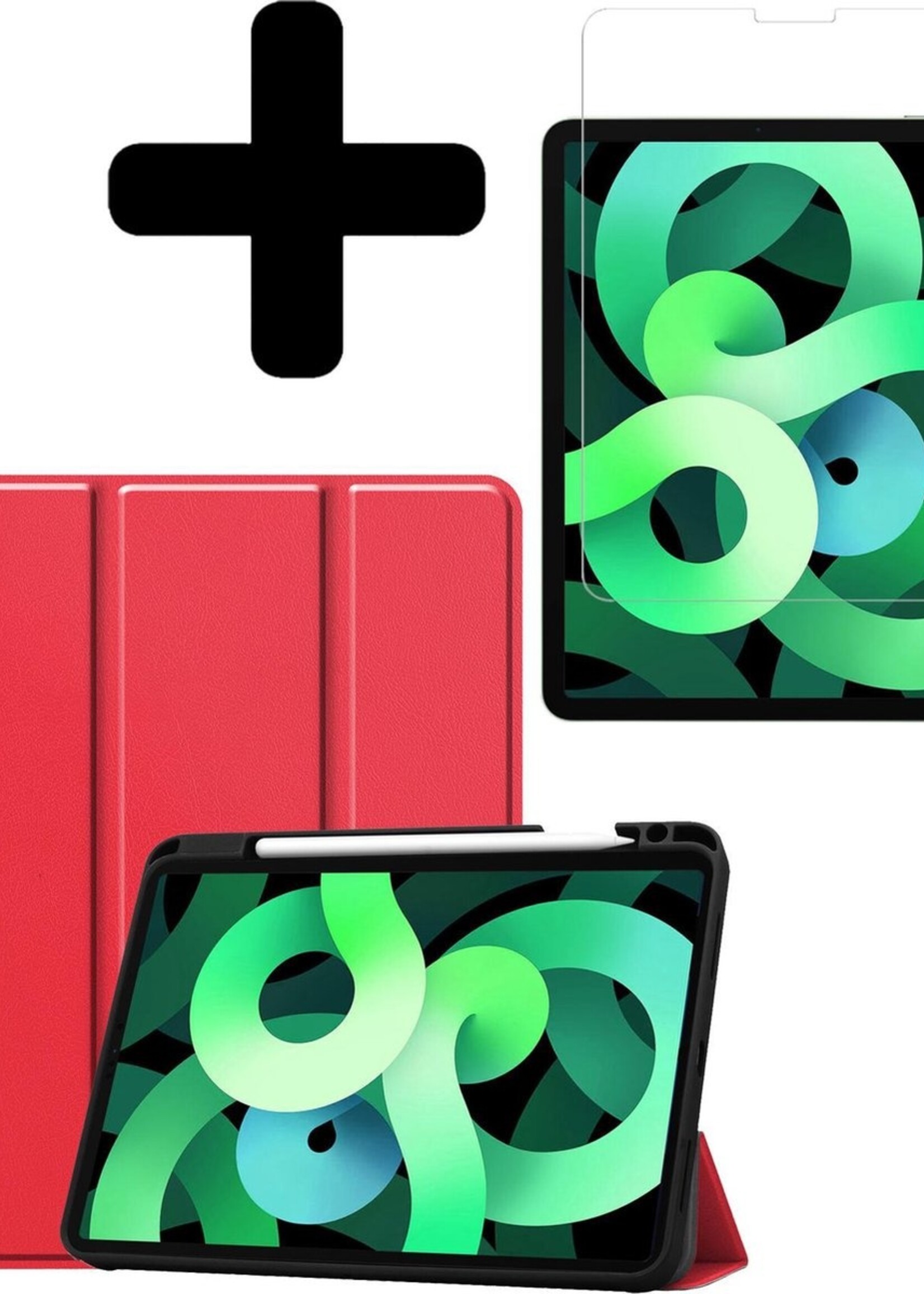 LUQ Hoes Geschikt voor iPad Air 2020 Hoes Luxe Hoesje Case Met Uitsparing Geschikt voor Apple Pencil Met Screenprotector - Hoesje Geschikt voor iPad Air 4 2020 Hoes Cover - Rood