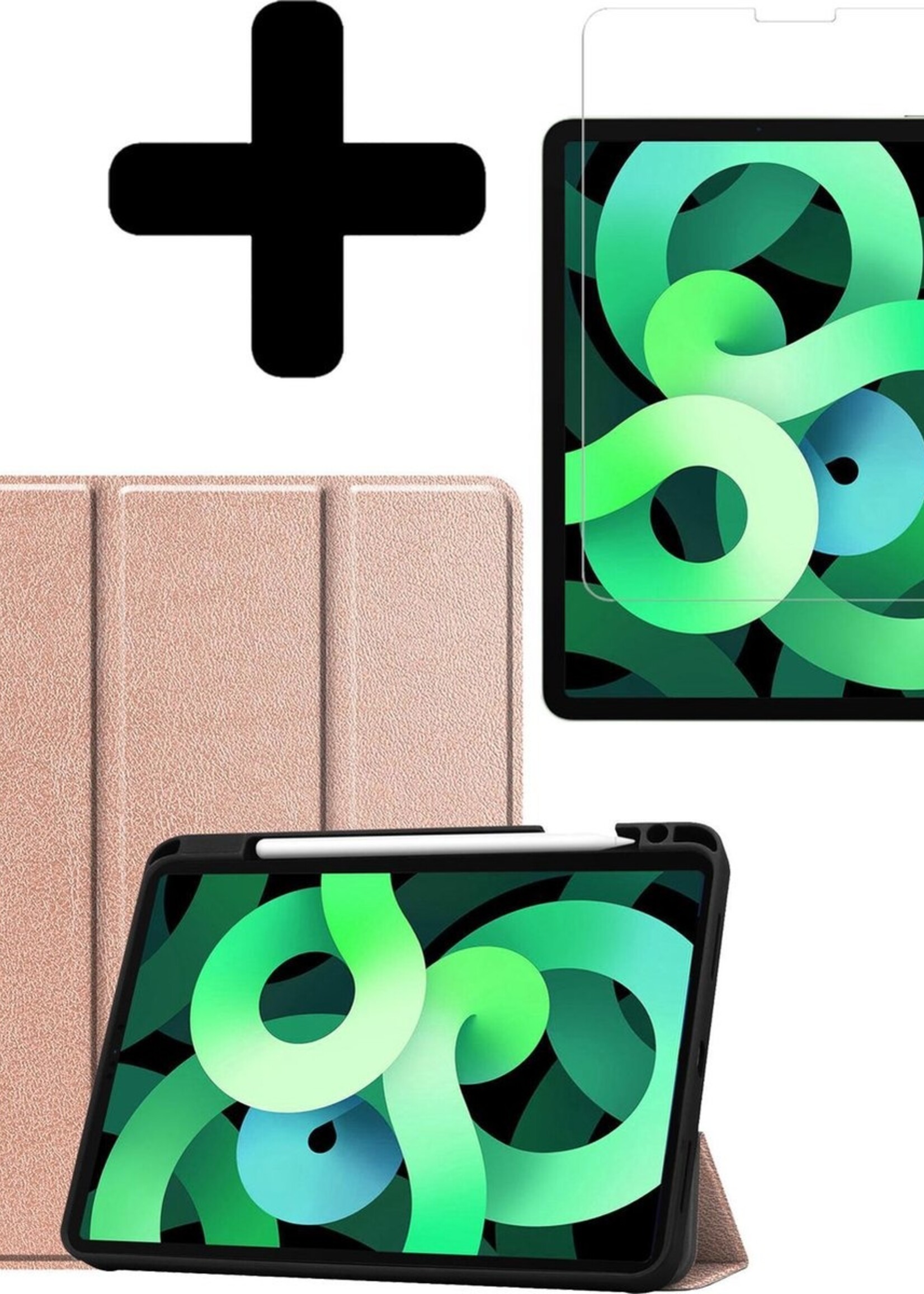 LUQ Hoes Geschikt voor iPad Air 2020 Hoes Luxe Hoesje Case Met Uitsparing Geschikt voor Apple Pencil Met Screenprotector - Hoesje Geschikt voor iPad Air 4 2020 Hoes Cover - Rosé goud