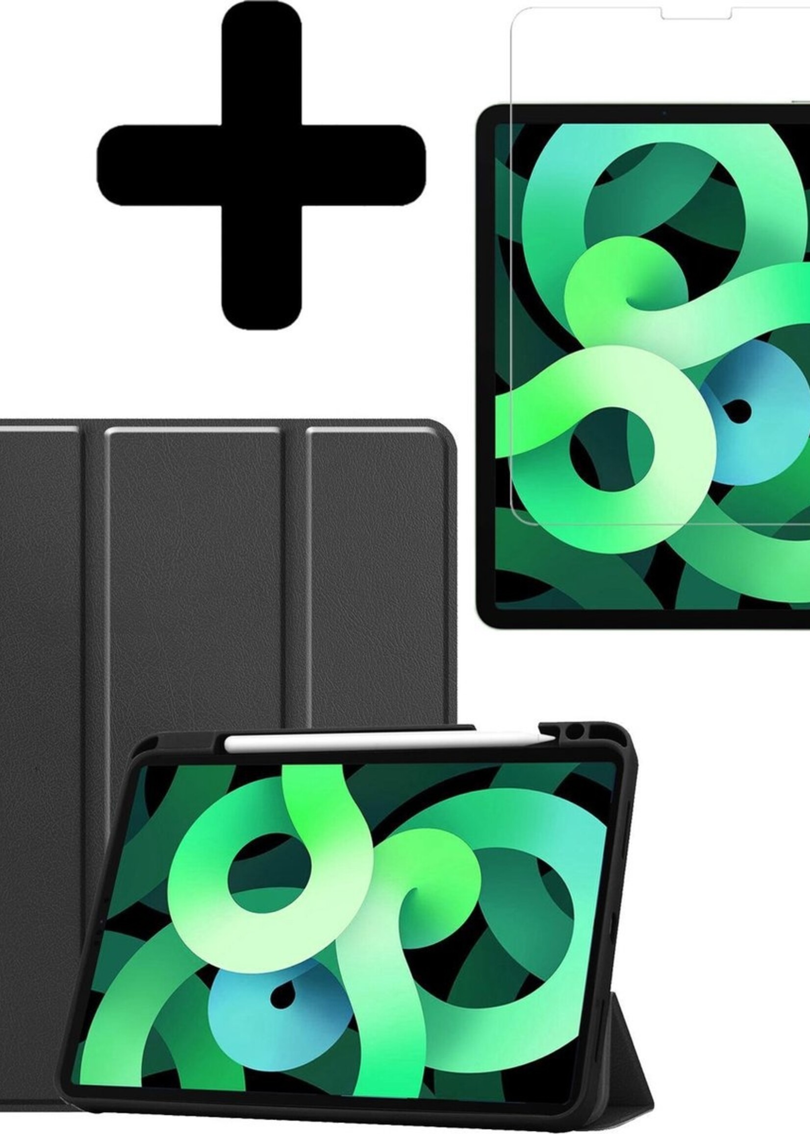 LUQ Hoes Geschikt voor iPad Air 2020 Hoes Luxe Hoesje Case Met Uitsparing Geschikt voor Apple Pencil Met Screenprotector - Hoesje Geschikt voor iPad Air 4 2020 Hoes Cover - Zwart