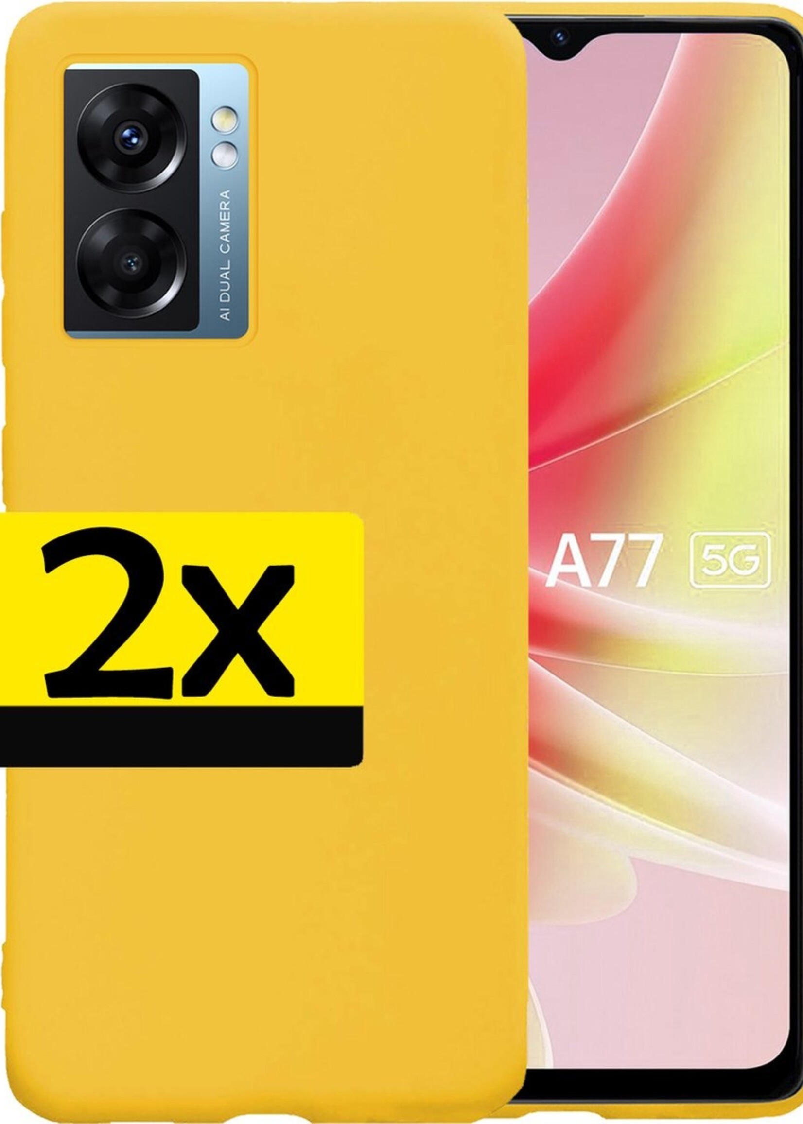 LUQ Hoesje Geschikt voor OPPO A77 Hoesje Siliconen Case - Hoes Geschikt voor OPPO A77 Hoes Siliconen - Geel - 2 Stuks