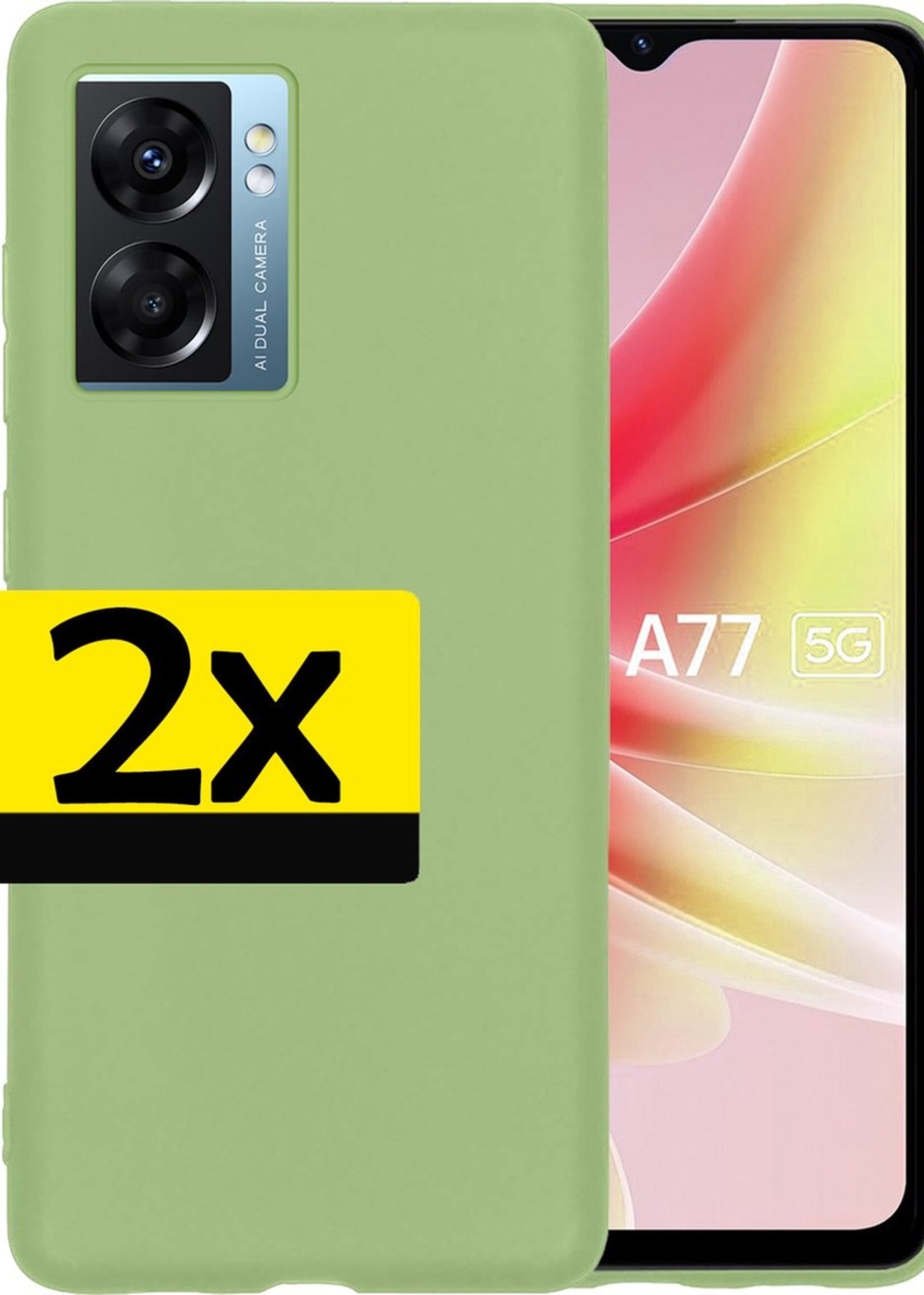 LUQ Hoesje Geschikt voor OPPO A77 Hoesje Siliconen Case - Hoes Geschikt voor OPPO A77 Hoes Siliconen - Groen - 2 Stuks
