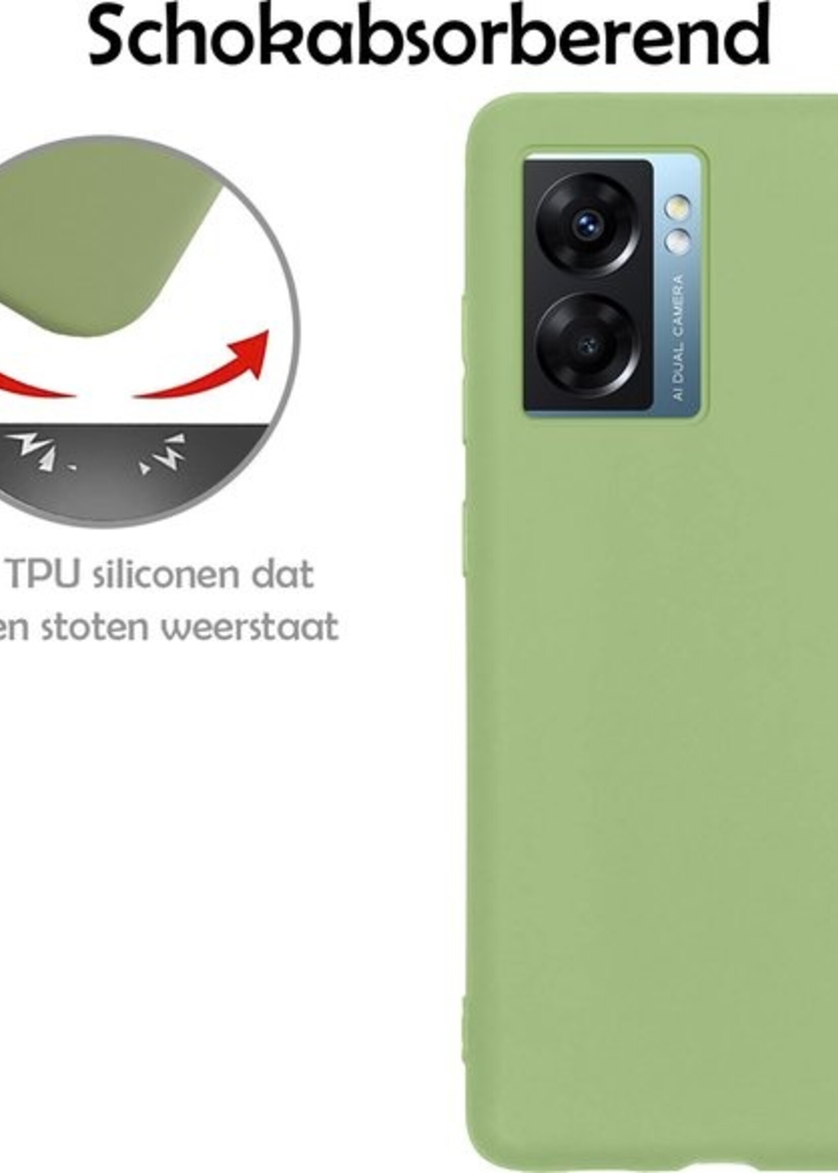 LUQ Hoesje Geschikt voor OPPO A77 Hoesje Siliconen Case - Hoes Geschikt voor OPPO A77 Hoes Siliconen - Groen - 2 Stuks