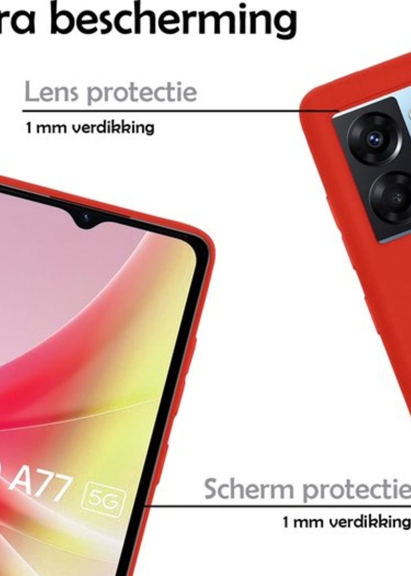 LUQ Hoesje Geschikt voor OPPO A77 Hoesje Siliconen Case - Hoes Geschikt voor OPPO A77 Hoes Siliconen - Rood - 2 Stuks