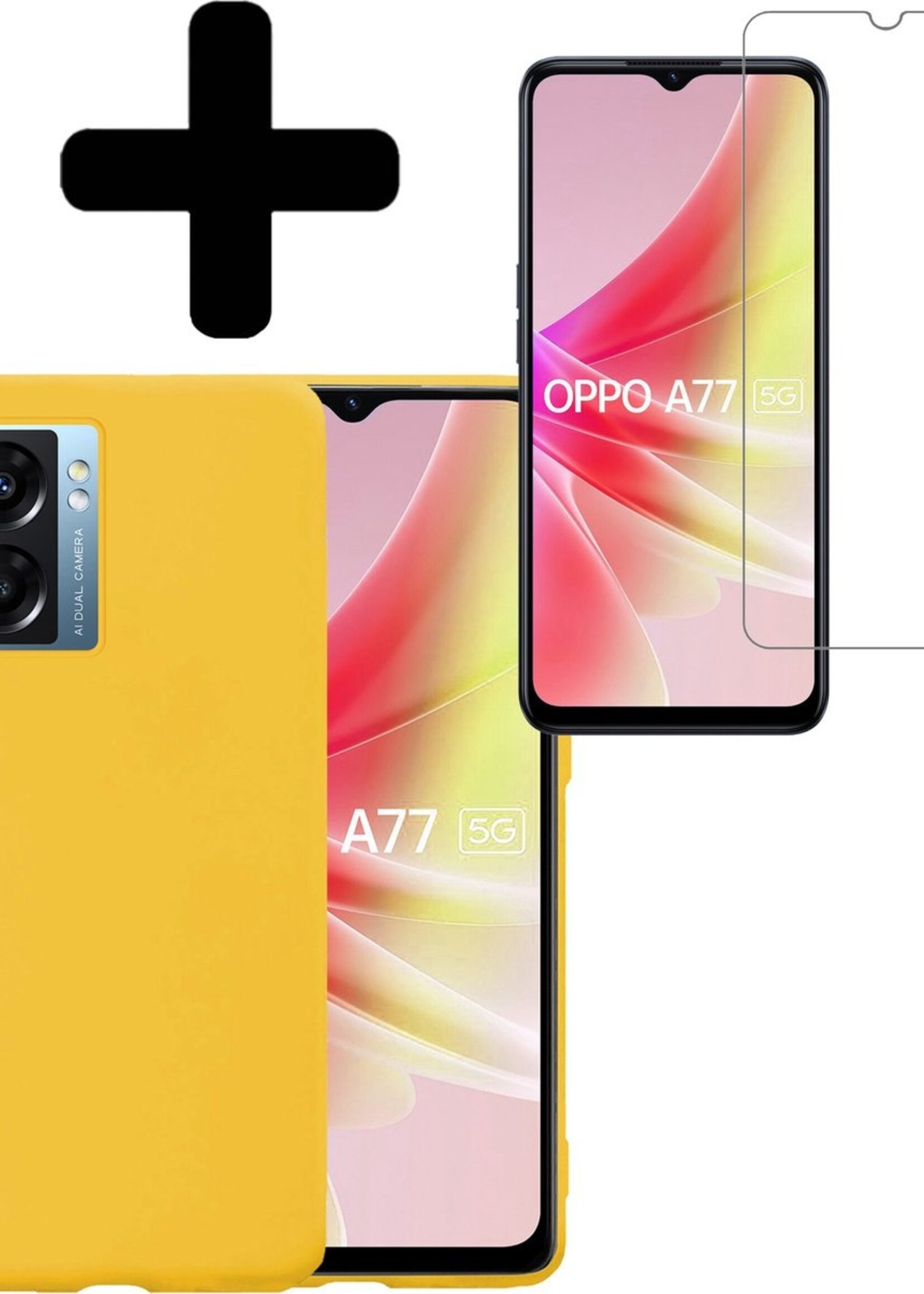 LUQ Hoesje Geschikt voor OPPO A77 Hoesje Siliconen Case Met Screenprotector - Hoes Geschikt voor OPPO A77 Hoes Siliconen - Geel