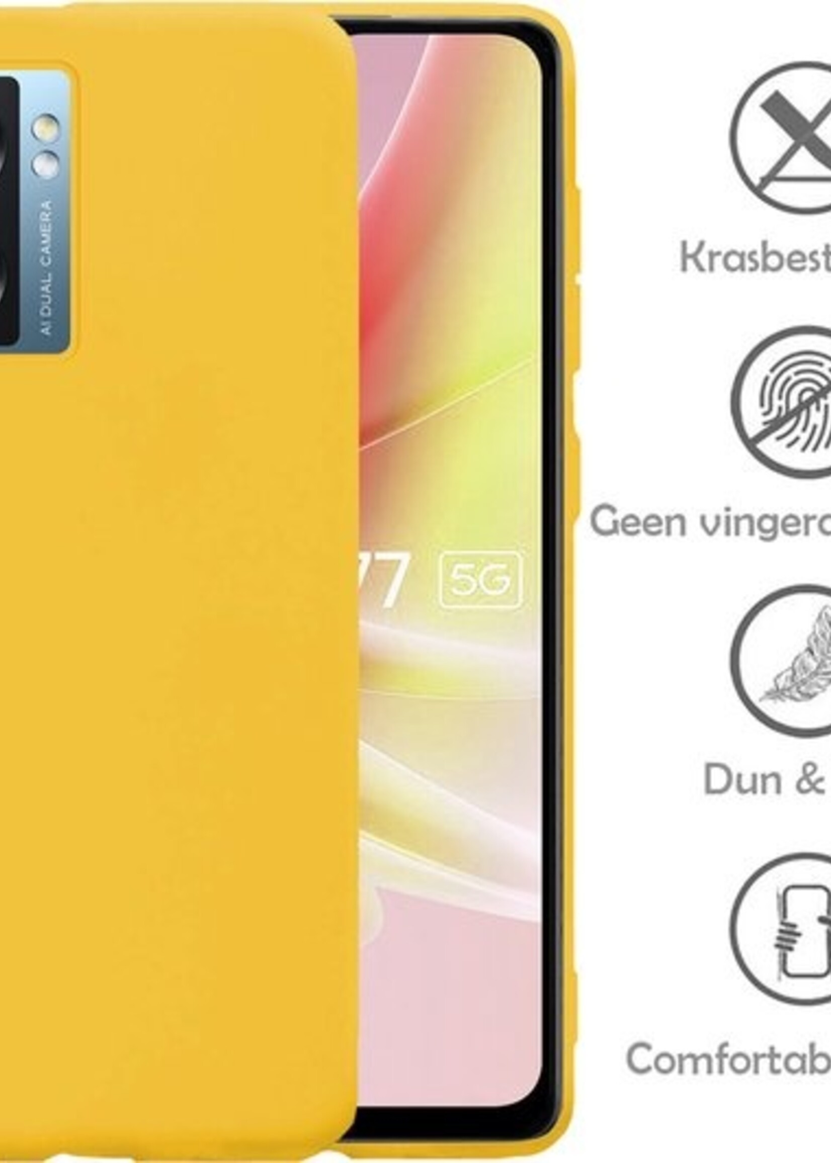 LUQ Hoesje Geschikt voor OPPO A77 Hoesje Siliconen Case Met Screenprotector - Hoes Geschikt voor OPPO A77 Hoes Siliconen - Geel