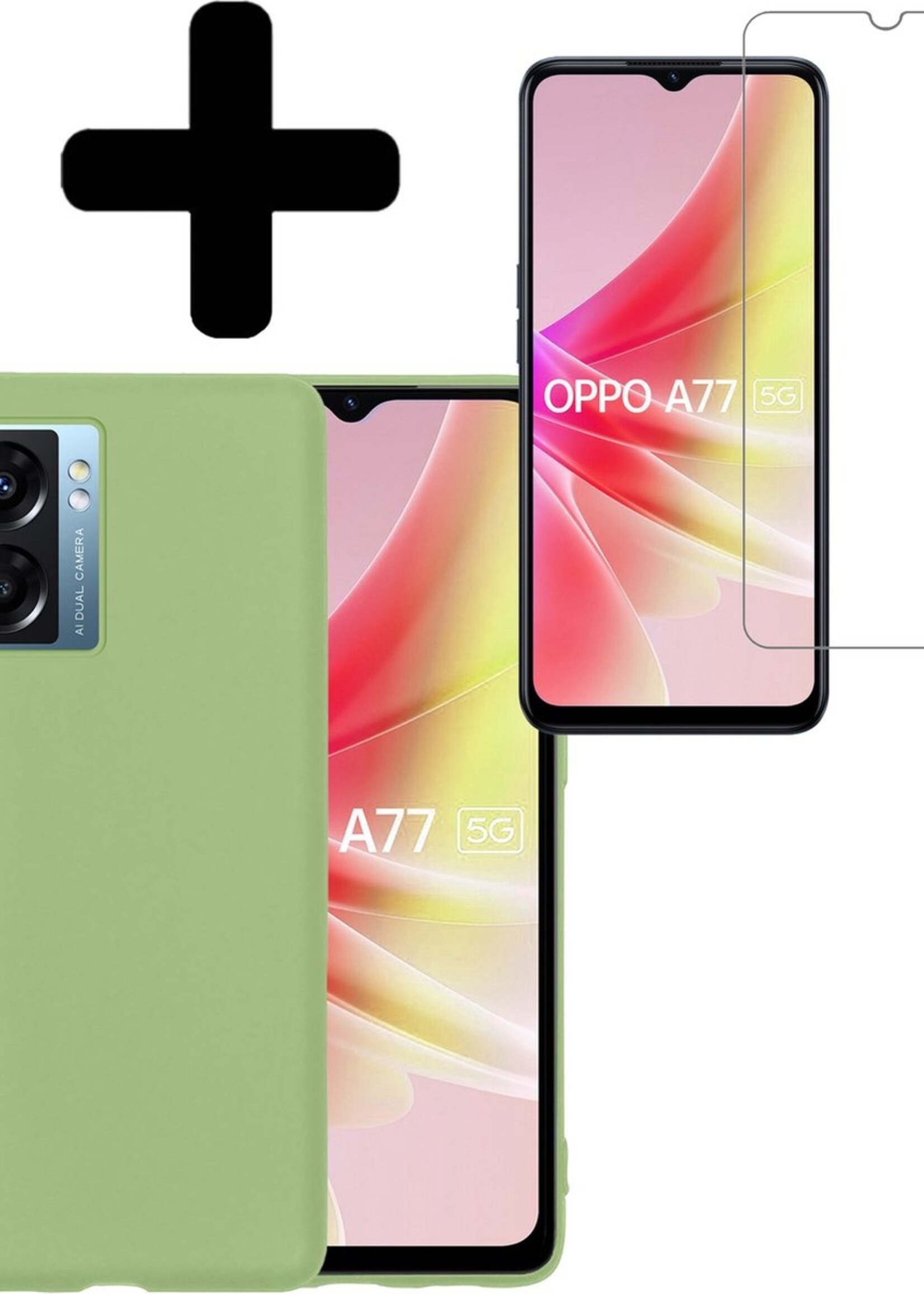 LUQ Hoesje Geschikt voor OPPO A77 Hoesje Siliconen Case Met Screenprotector - Hoes Geschikt voor OPPO A77 Hoes Siliconen - Groen