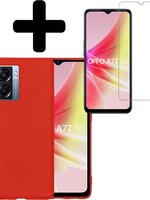 LUQ LUQ OPPO A77 Hoesje Siliconen Met Screenprotector - Rood