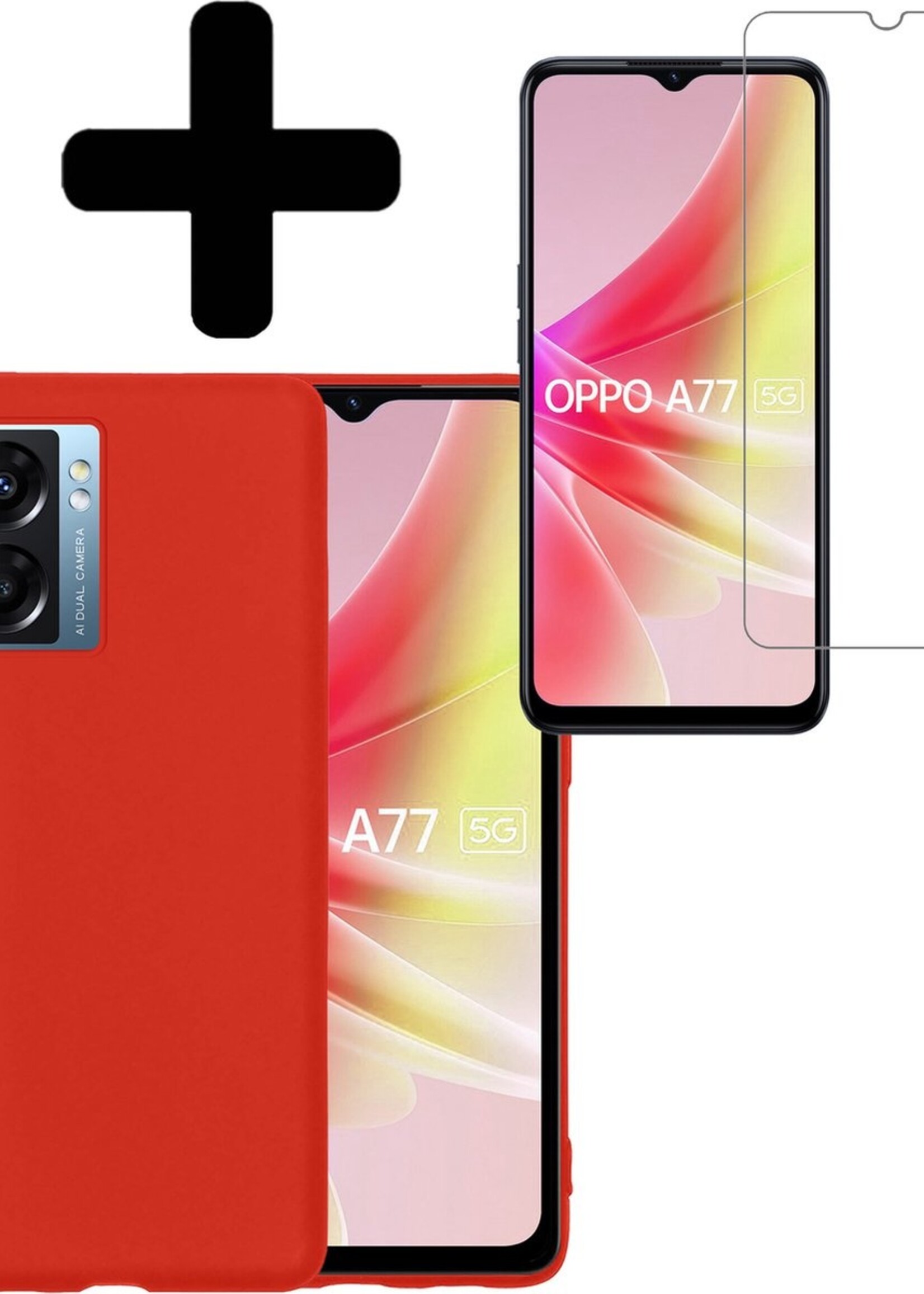 LUQ Hoesje Geschikt voor OPPO A77 Hoesje Siliconen Case Met Screenprotector - Hoes Geschikt voor OPPO A77 Hoes Siliconen - Rood