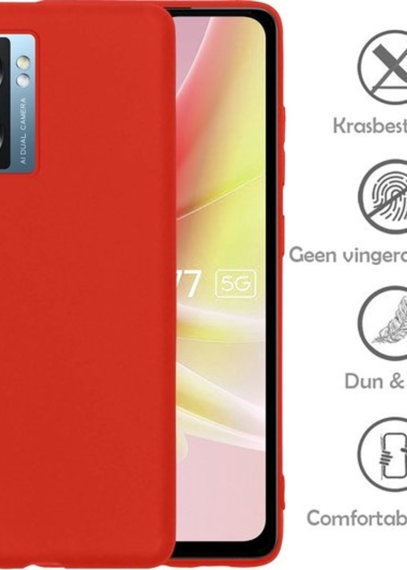 LUQ Hoesje Geschikt voor OPPO A77 Hoesje Siliconen Case Met Screenprotector - Hoes Geschikt voor OPPO A77 Hoes Siliconen - Rood