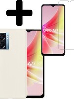 LUQ LUQ OPPO A77 Hoesje Siliconen Met Screenprotector - Wit