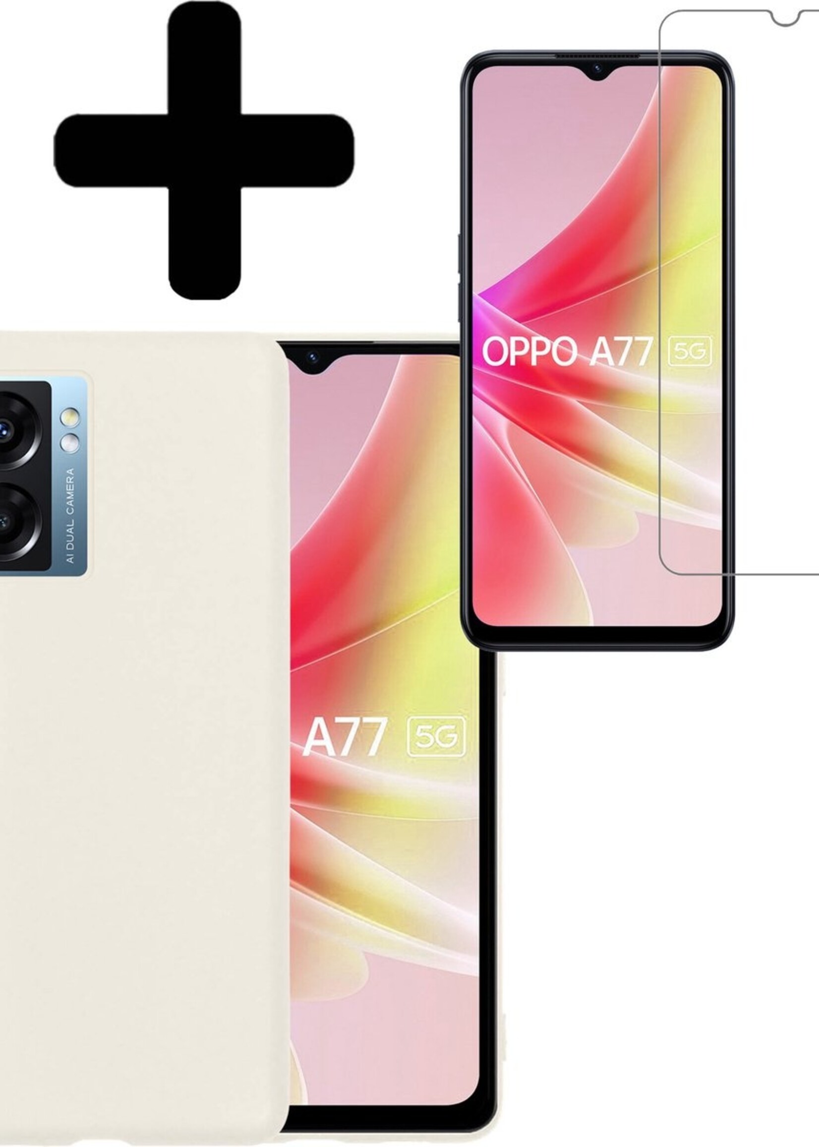 LUQ Hoesje Geschikt voor OPPO A77 Hoesje Siliconen Case Met Screenprotector - Hoes Geschikt voor OPPO A77 Hoes Siliconen - Wit