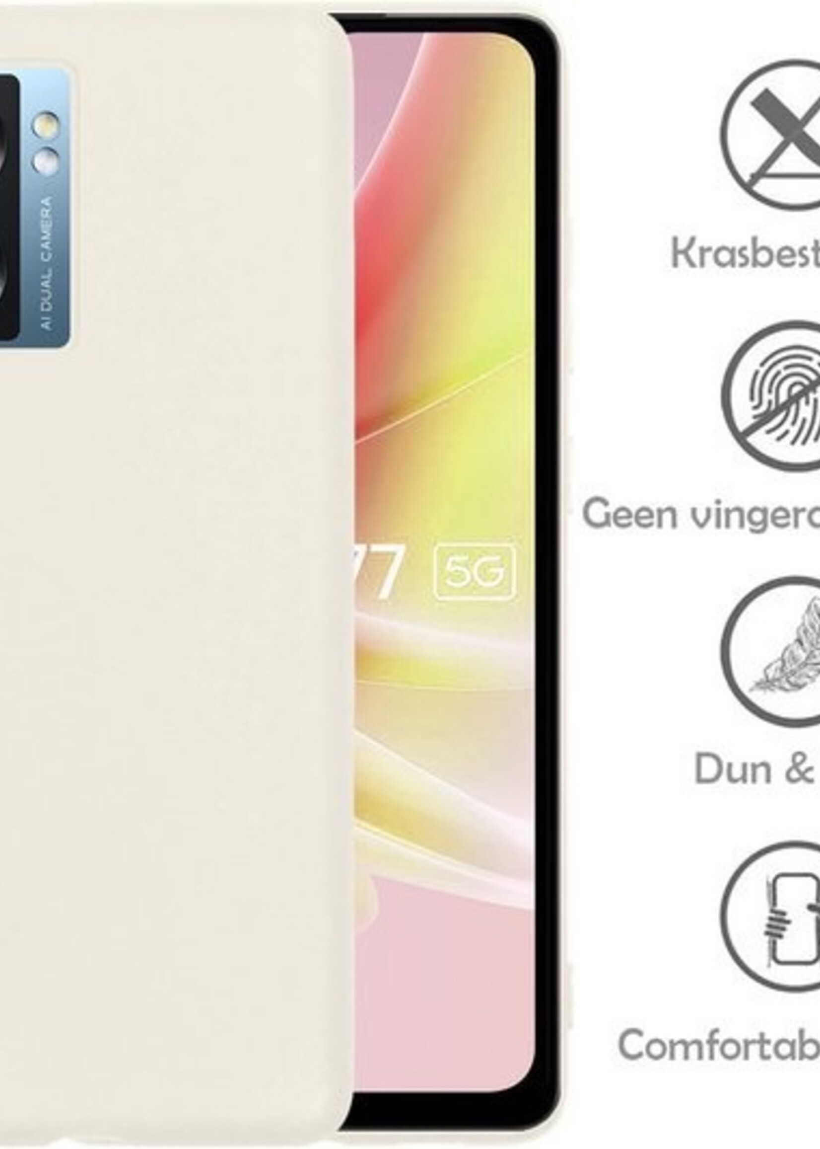 LUQ Hoesje Geschikt voor OPPO A77 Hoesje Siliconen Case Met Screenprotector - Hoes Geschikt voor OPPO A77 Hoes Siliconen - Wit