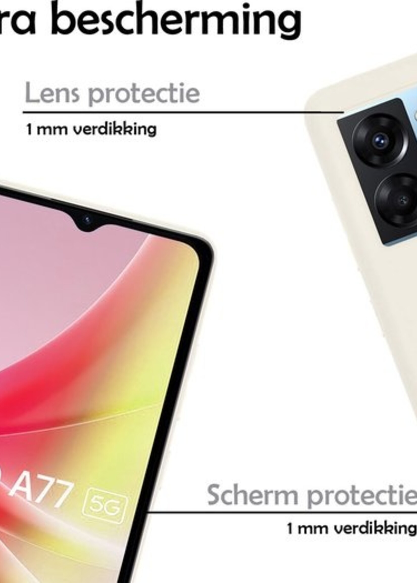 LUQ Hoesje Geschikt voor OPPO A77 Hoesje Siliconen Case Met Screenprotector - Hoes Geschikt voor OPPO A77 Hoes Siliconen - Wit