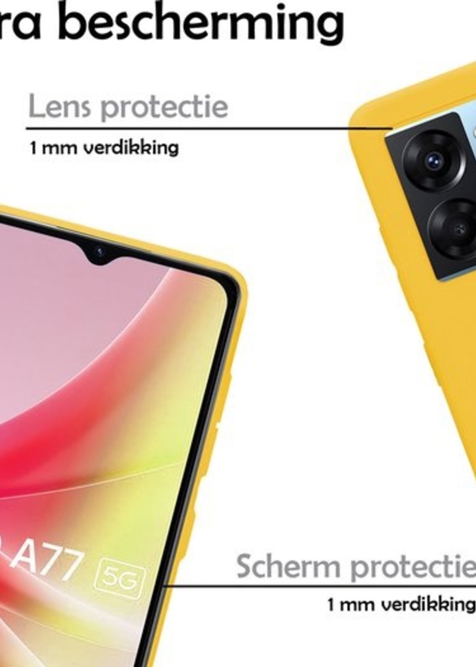 LUQ Hoesje Geschikt voor OPPO A77 Hoesje Siliconen Case Met 2x Screenprotector - Hoes Geschikt voor OPPO A77 Hoes Siliconen - Geel