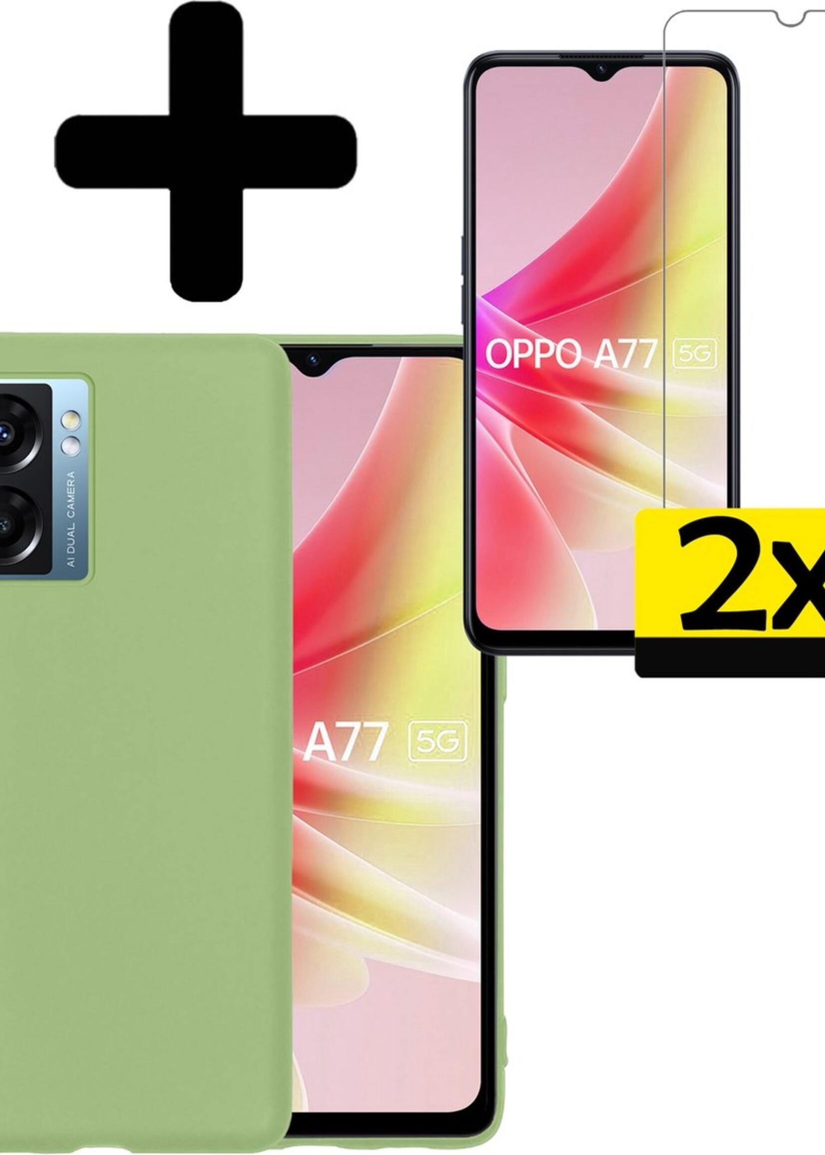 Hoesje Geschikt voor OPPO A77 Hoesje Siliconen Case Met 2x Screenprotector - Hoes Geschikt voor OPPO A77 Hoes Siliconen - Groen