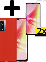 LUQ LUQ OPPO A77 Hoesje Siliconen Met 2x Screenprotector - Rood