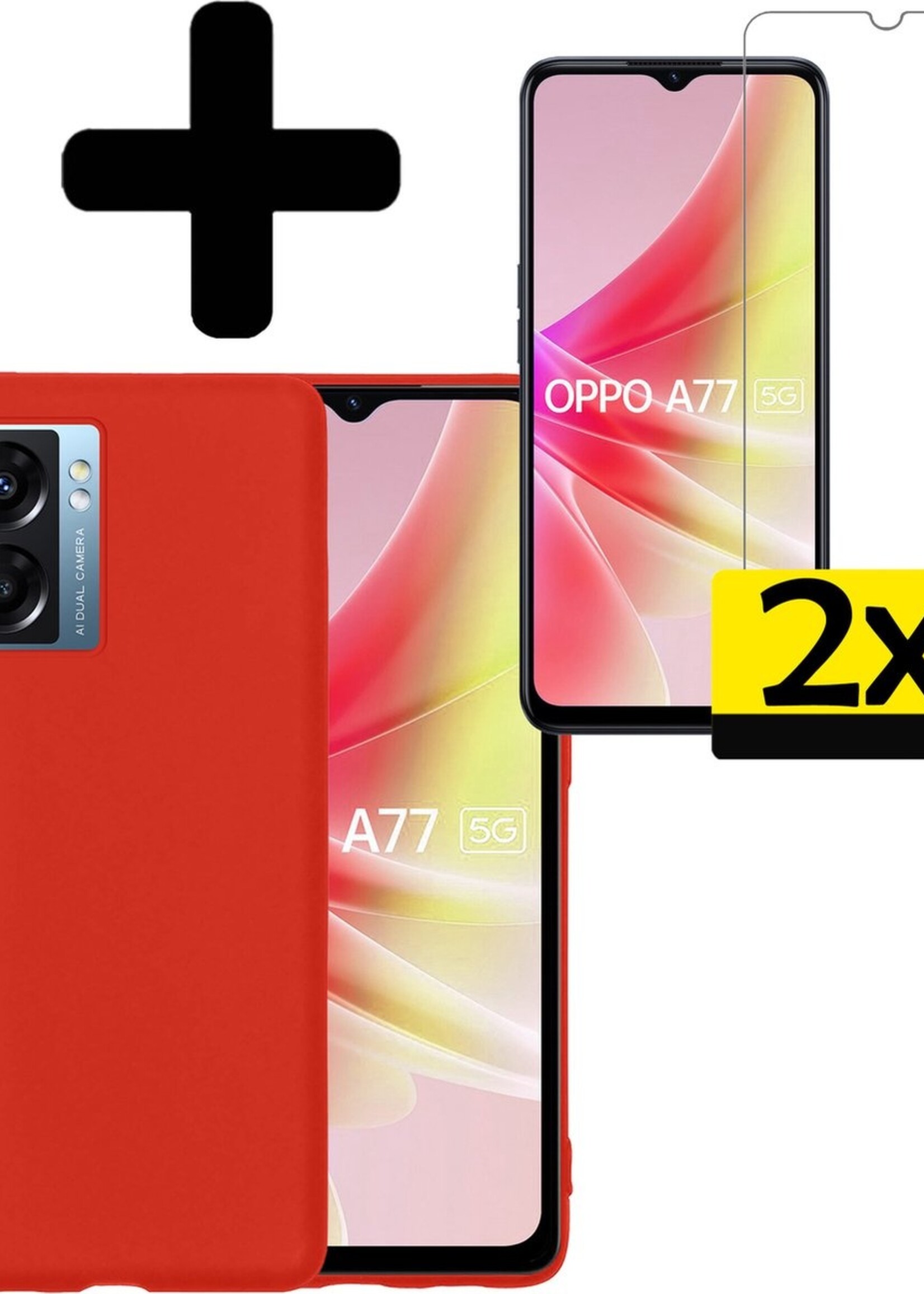 LUQ Hoesje Geschikt voor OPPO A77 Hoesje Siliconen Case Met 2x Screenprotector - Hoes Geschikt voor OPPO A77 Hoes Siliconen - Rood
