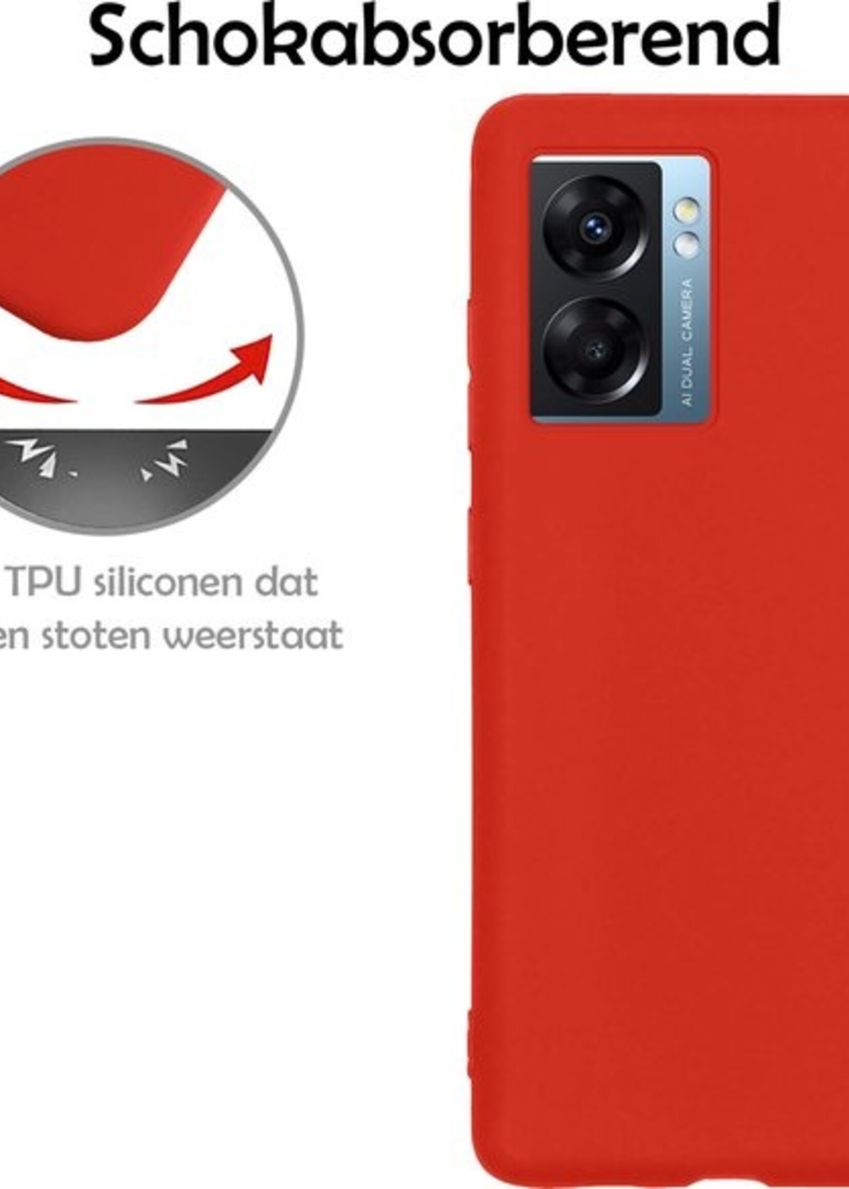 LUQ Hoesje Geschikt voor OPPO A77 Hoesje Siliconen Case Met 2x Screenprotector - Hoes Geschikt voor OPPO A77 Hoes Siliconen - Rood