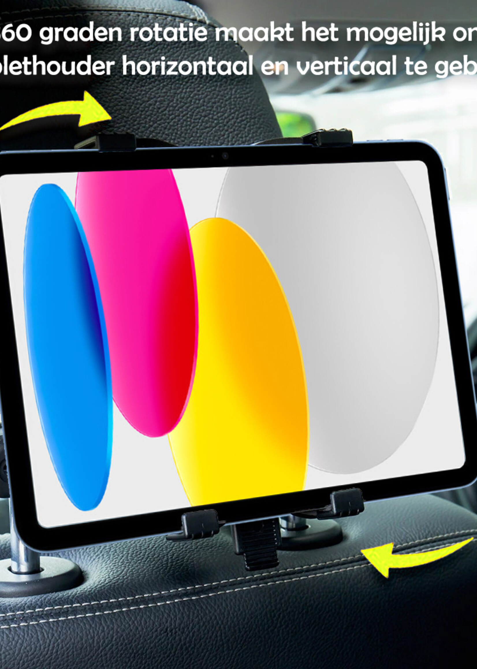 LUQ Tablet Houder Auto Hoofdsteun - Stevige Tablethouder 360 Graden Roteren - Zwart