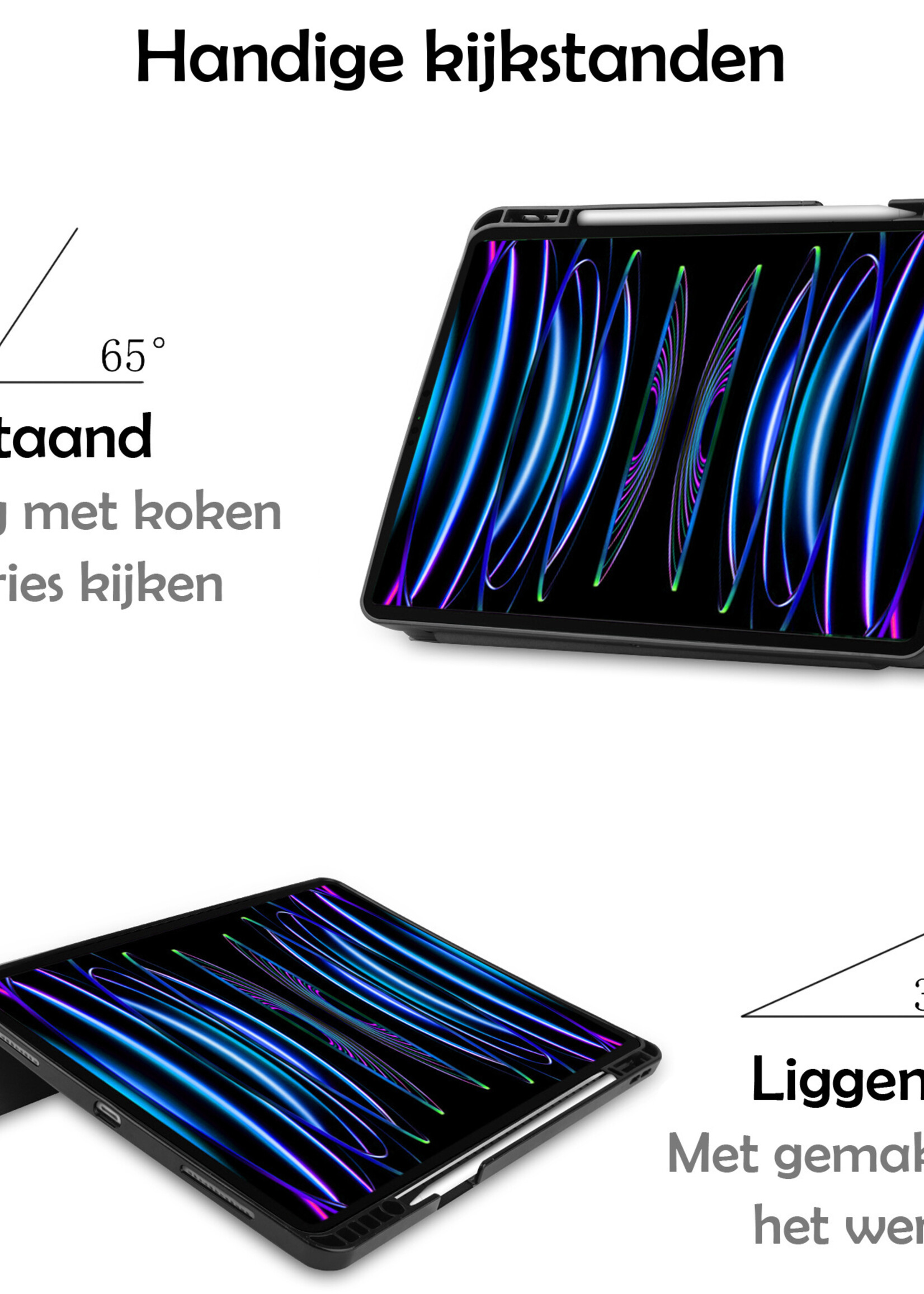 LUQ LUQ iPad Pro 12.9 inch (2022) Hoesje Met Apple Pencilhouder Met Screenprotector - Grijs