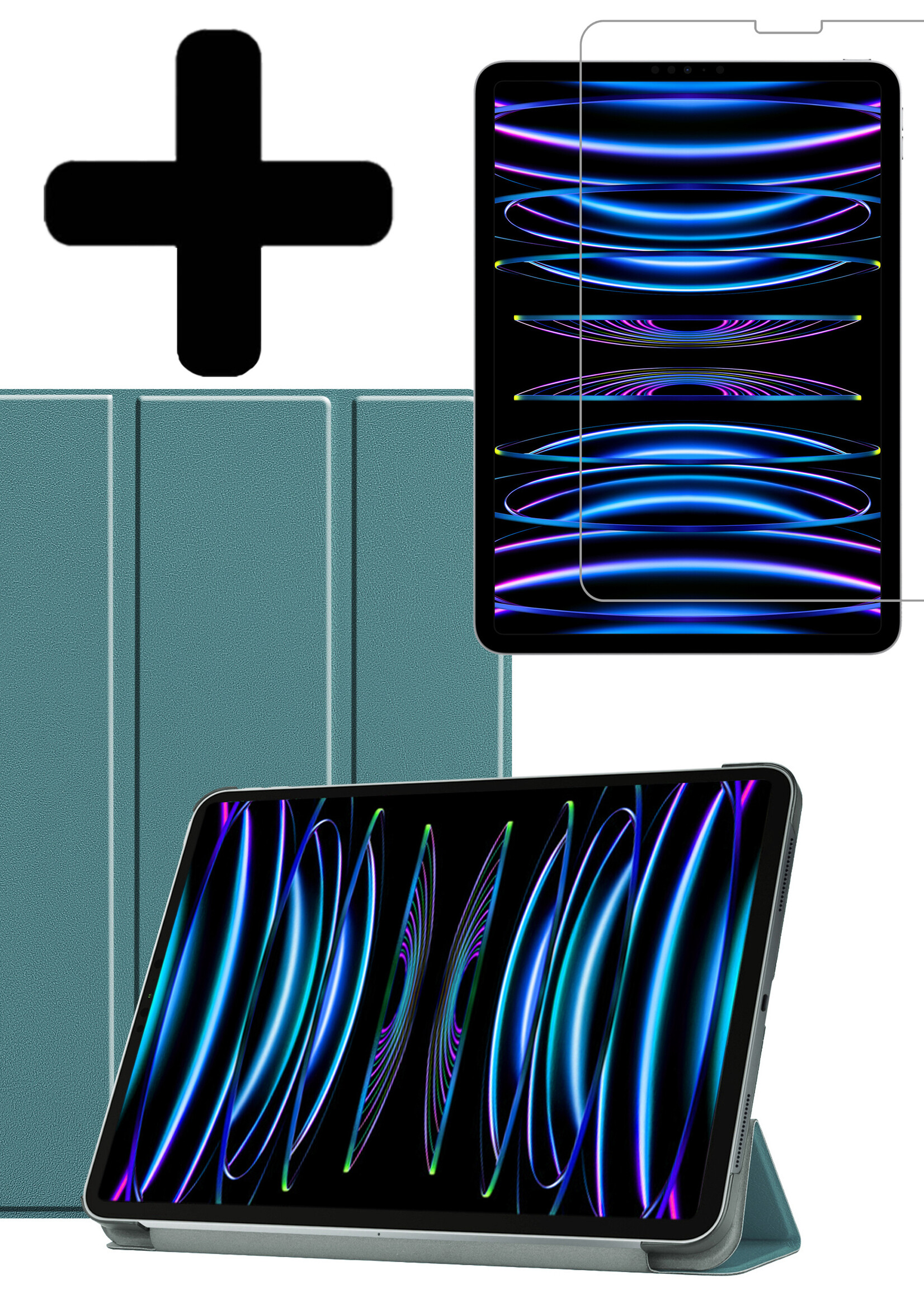 LUQ LUQ iPad Pro 11 inch (2022) Hoesje Met Screenprotector - Donkergroen
