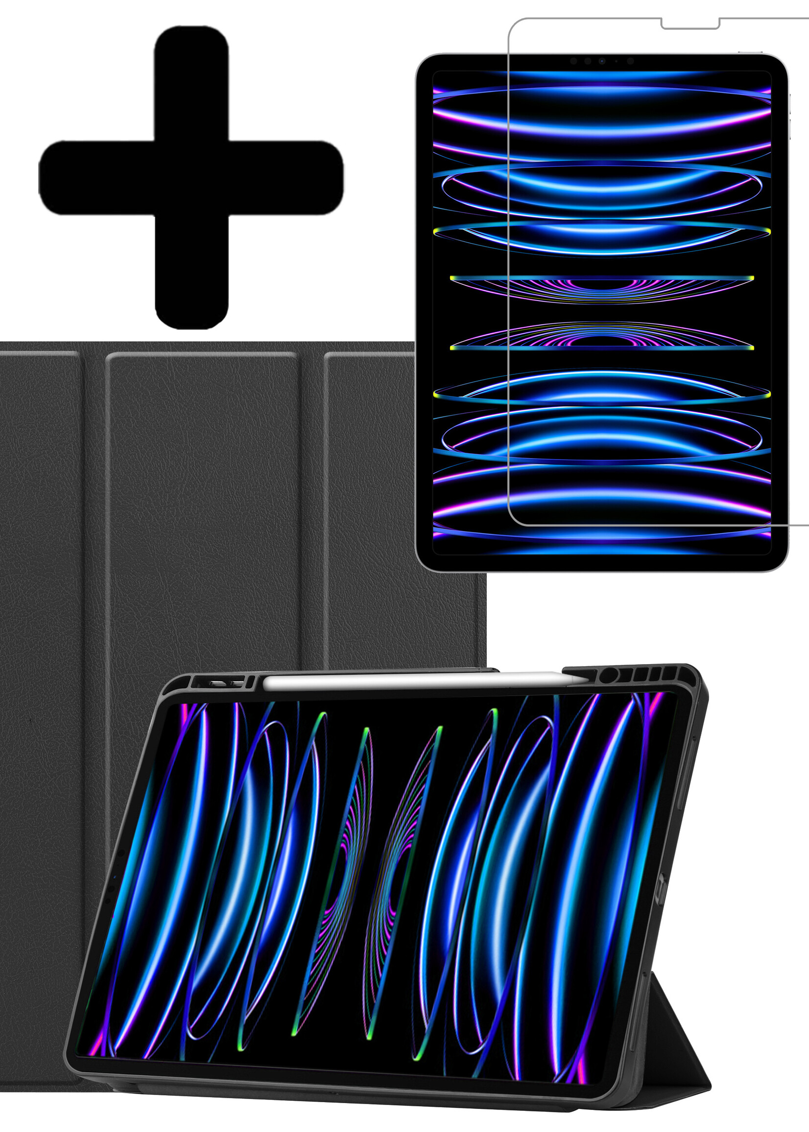 LUQ LUQ iPad Pro 12.9 inch (2022) Hoesje Met Apple Pencilhouder Met Screenprotector - Zwart