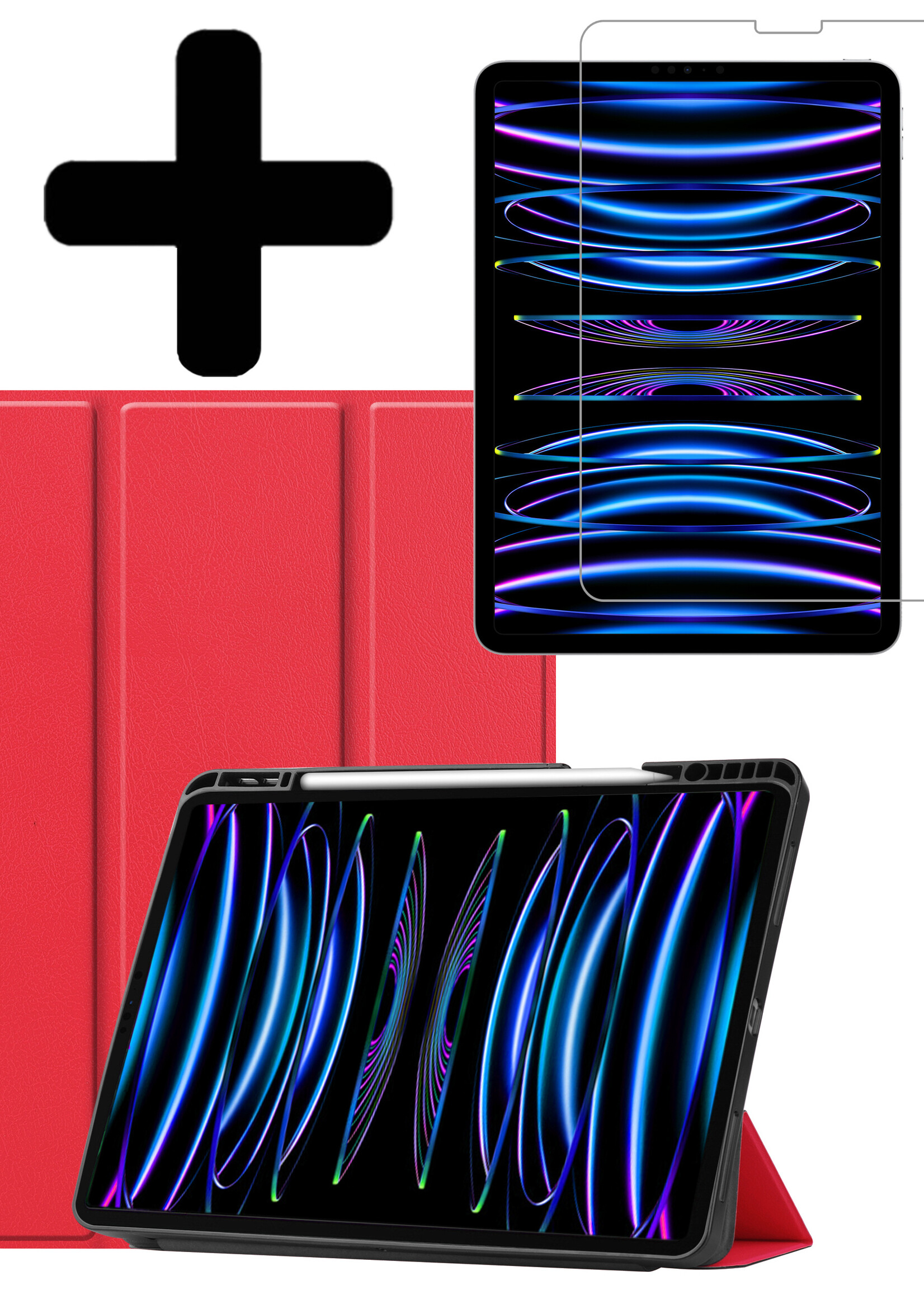 LUQ LUQ iPad Pro 12.9 inch (2022) Hoesje Met Apple Pencilhouder Met Screenprotector - Rood