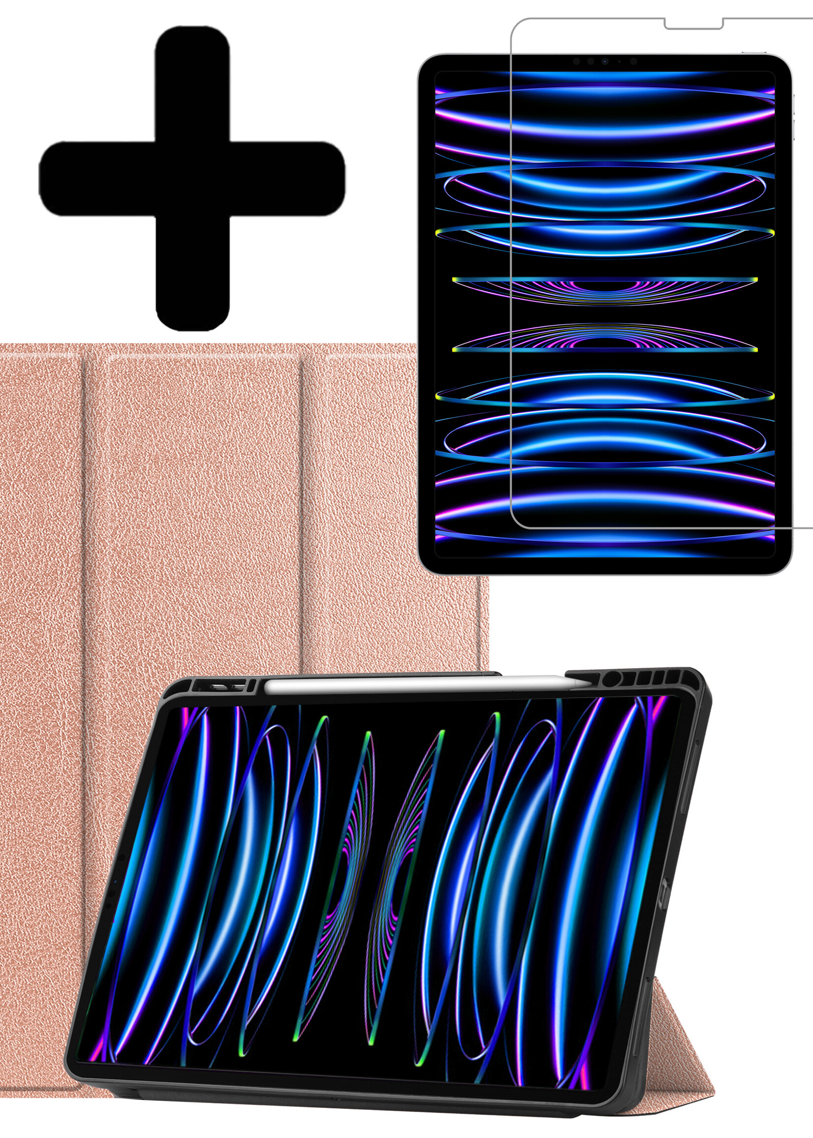 LUQ LUQ iPad Pro 12.9 inch (2022) Hoesje Met Apple Pencilhouder Met Screenprotector - Rose Goud