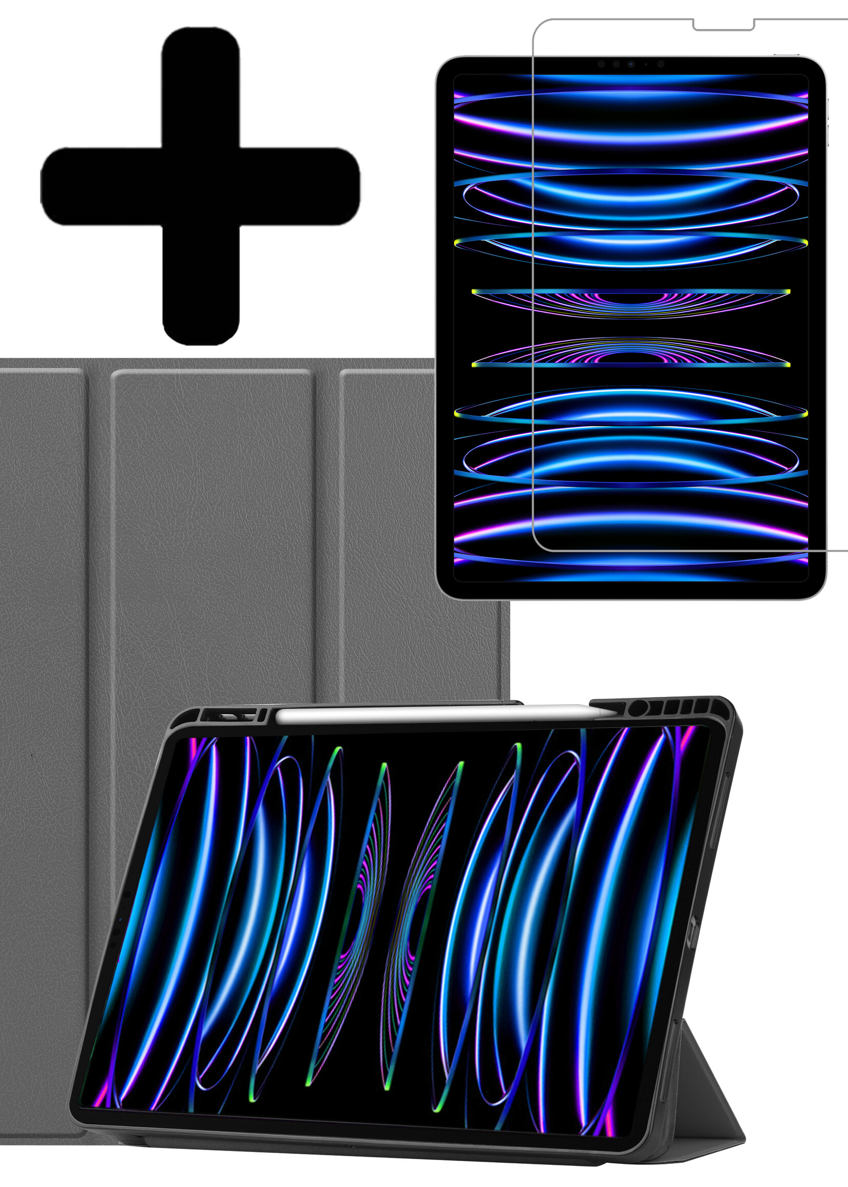 LUQ LUQ iPad Pro 12.9 inch (2022) Hoesje Met Apple Pencilhouder Met Screenprotector - Grijs